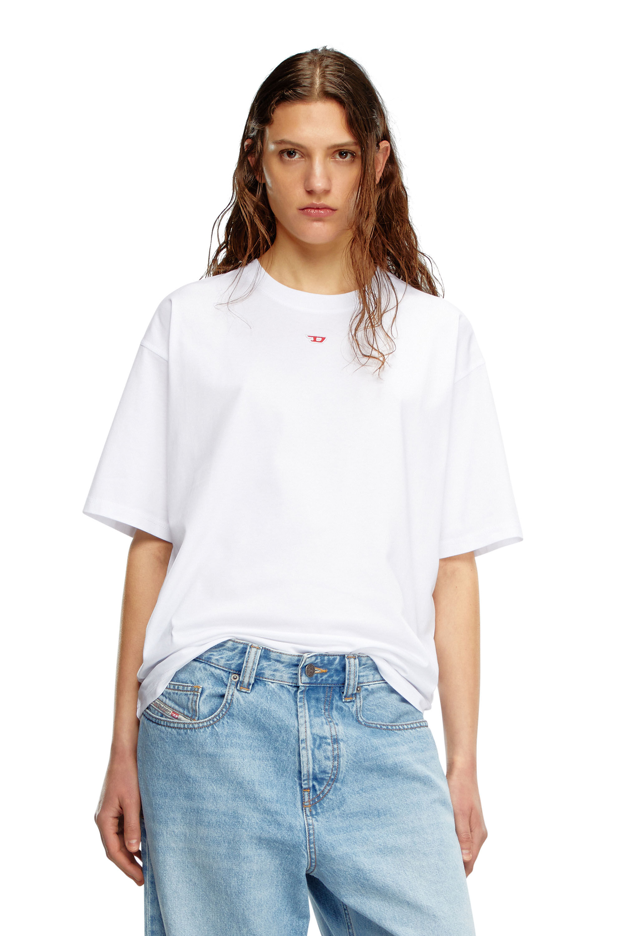Women's T-shirt with embroidered D patch | White | Diesel