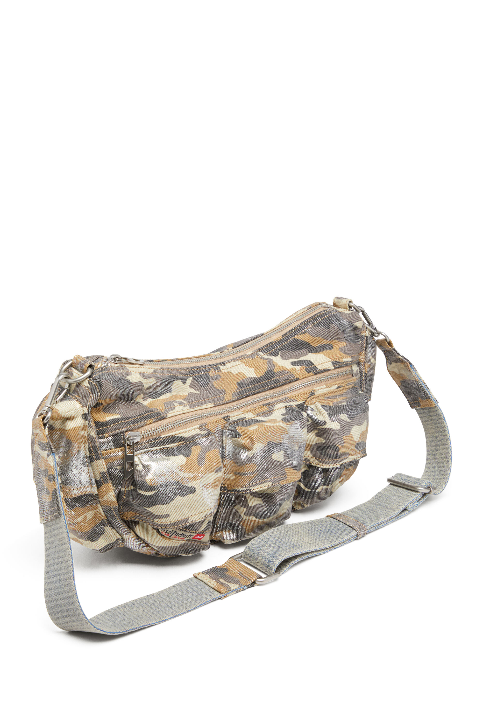 バッグ DIESEL FABRIC CAMOUFLAGE BAG Women's Charm-D M-Shoulder bag in metallic camo canvas