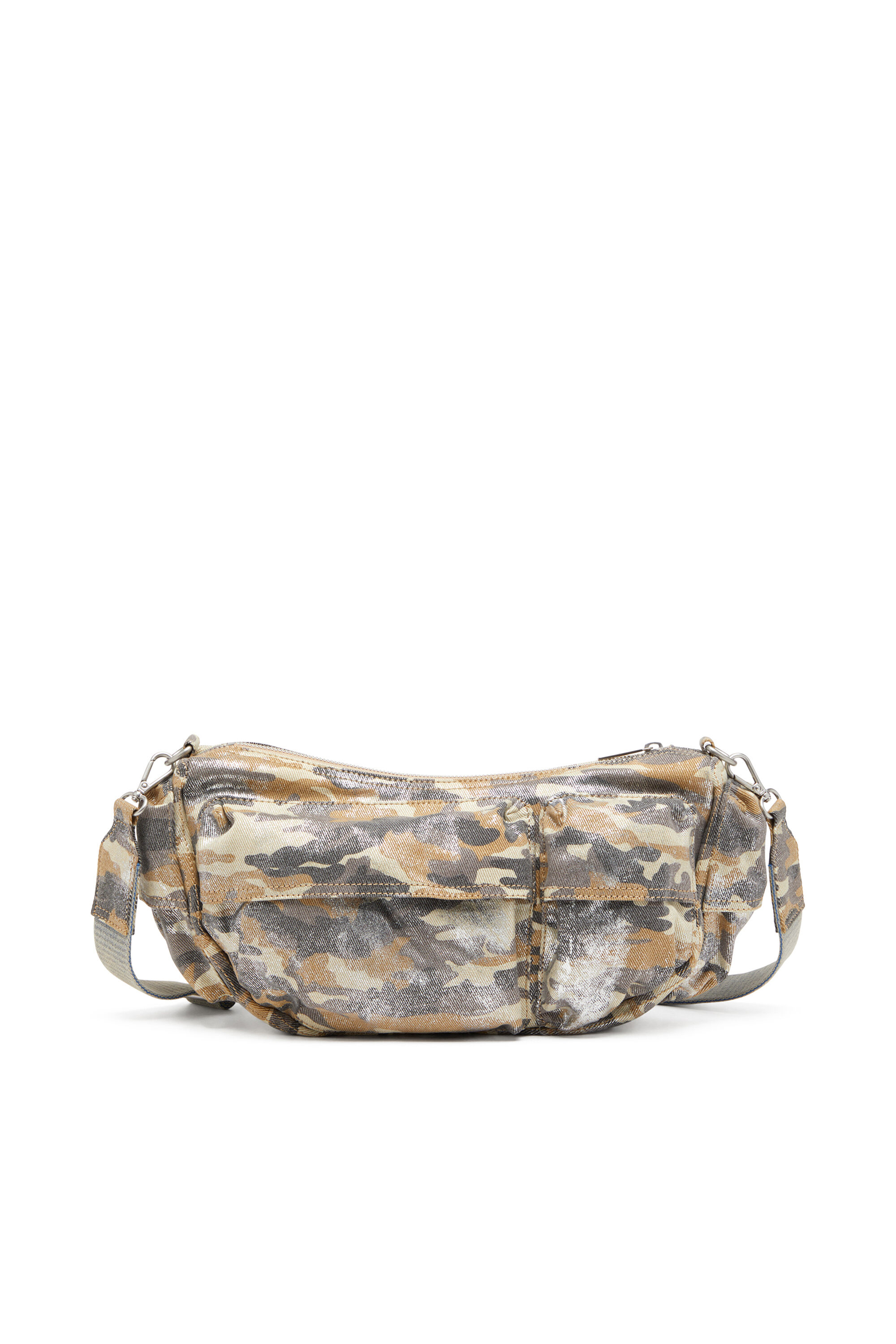 バッグ DIESEL FABRIC CAMOUFLAGE BAG Women's Charm-D M-Shoulder bag in metallic camo canvas