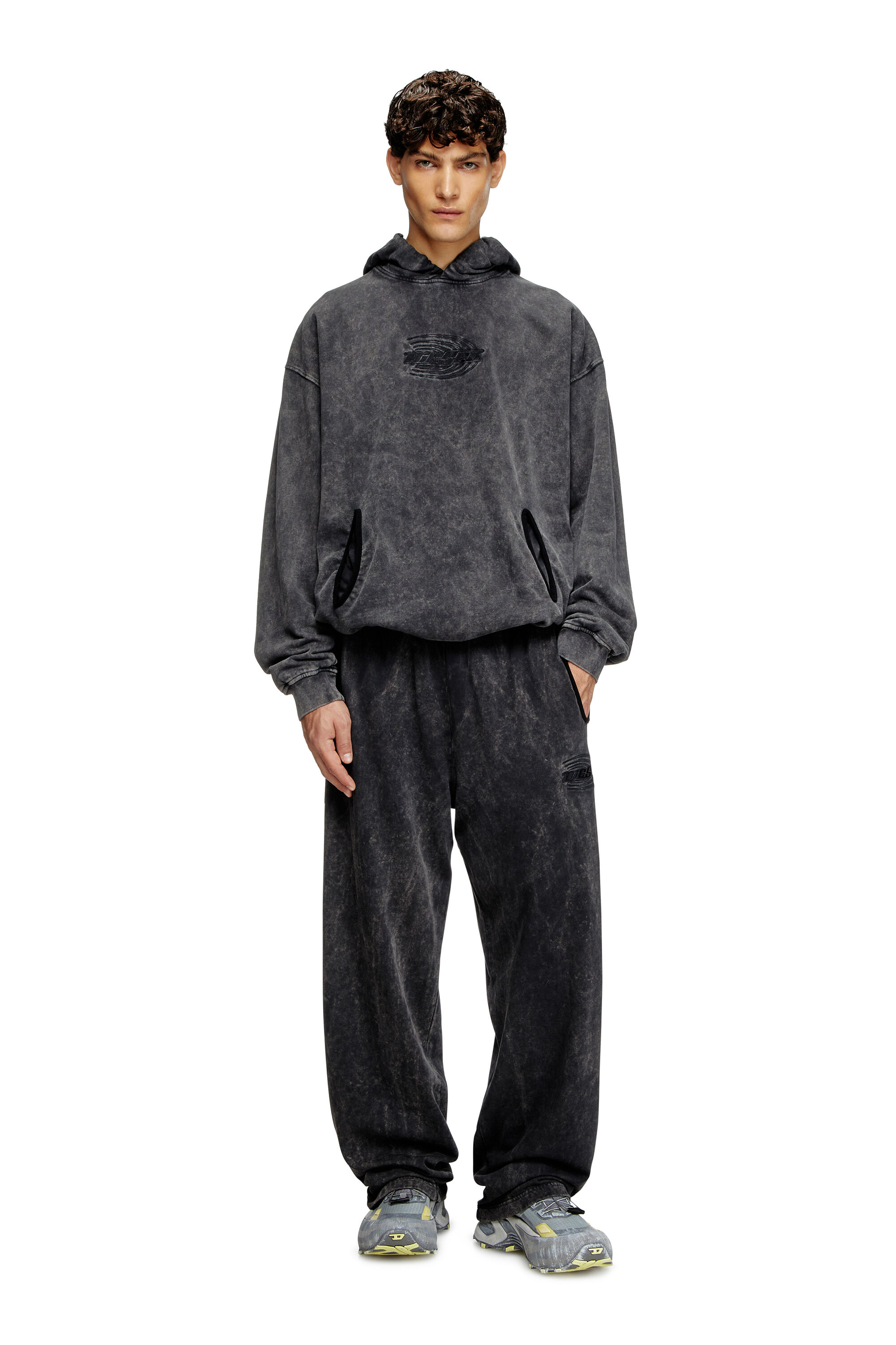 【DIESEL】s-boxstic-hood Women's Gathered acid-wash hoodie | Grey | Diesel