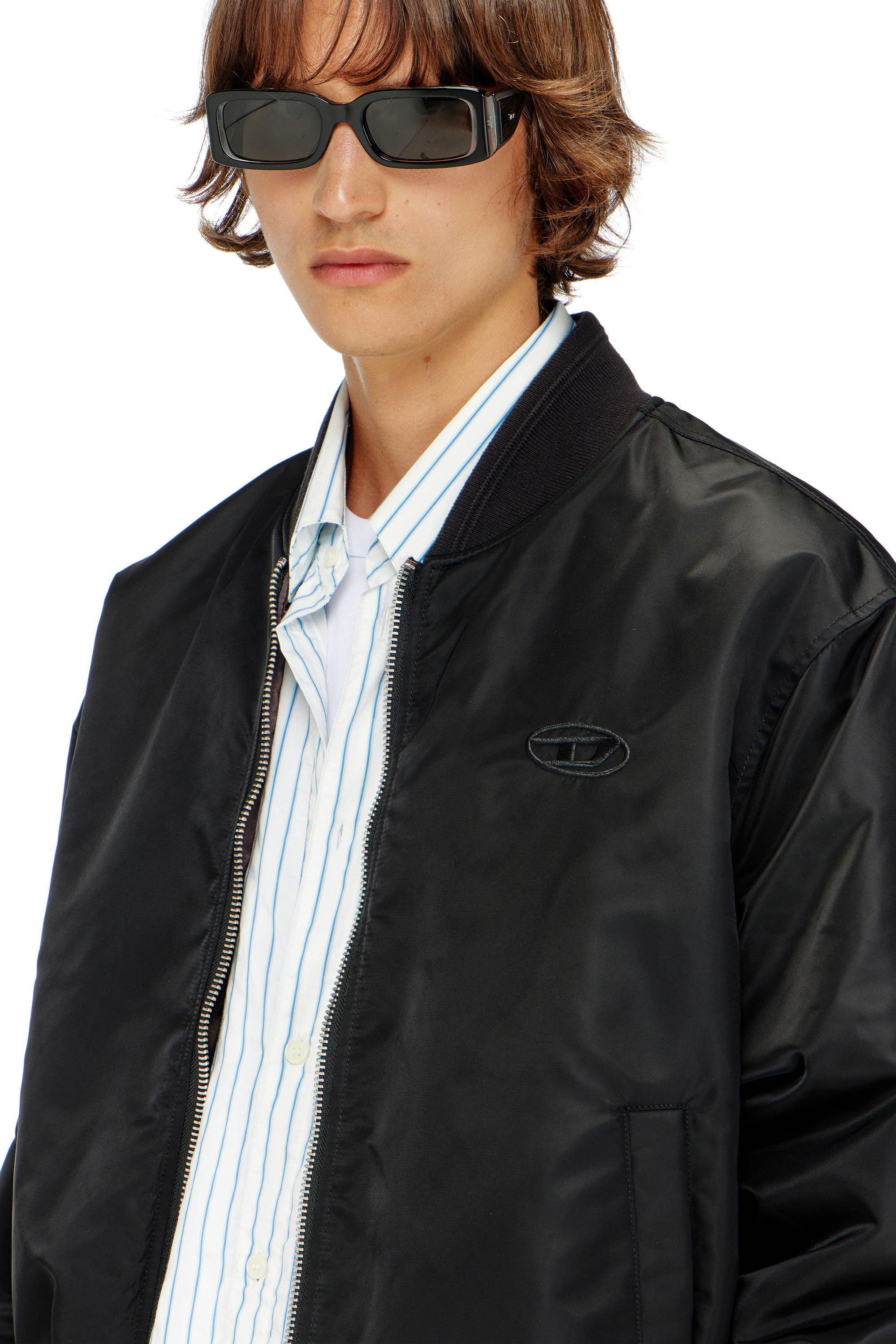 Men's Padded bomber jacket with Oval D embroidery | Black | Diesel TR