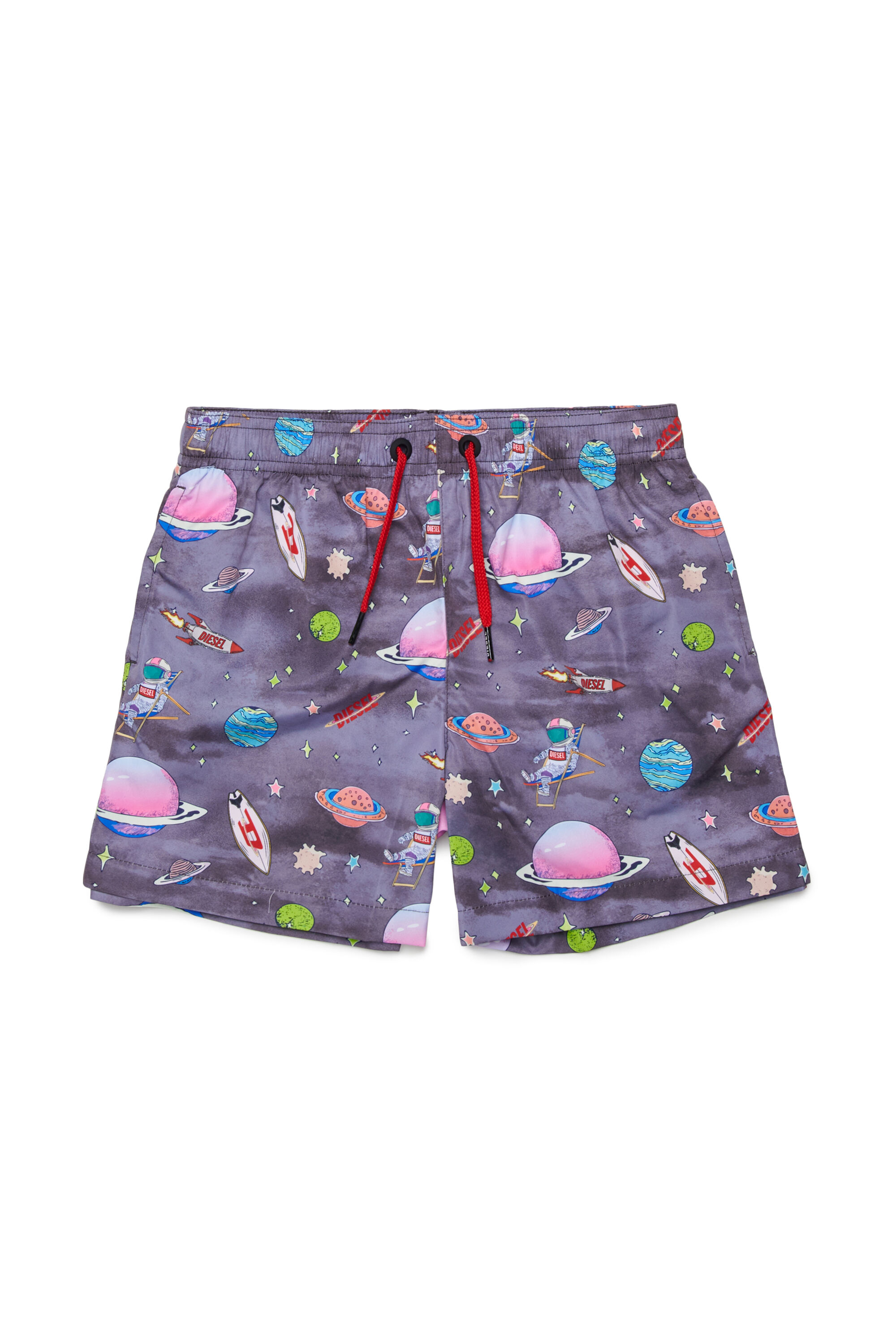 Diesel - MISPACE, Man's Swim shorts with all-over space print in Black/Violet - 1