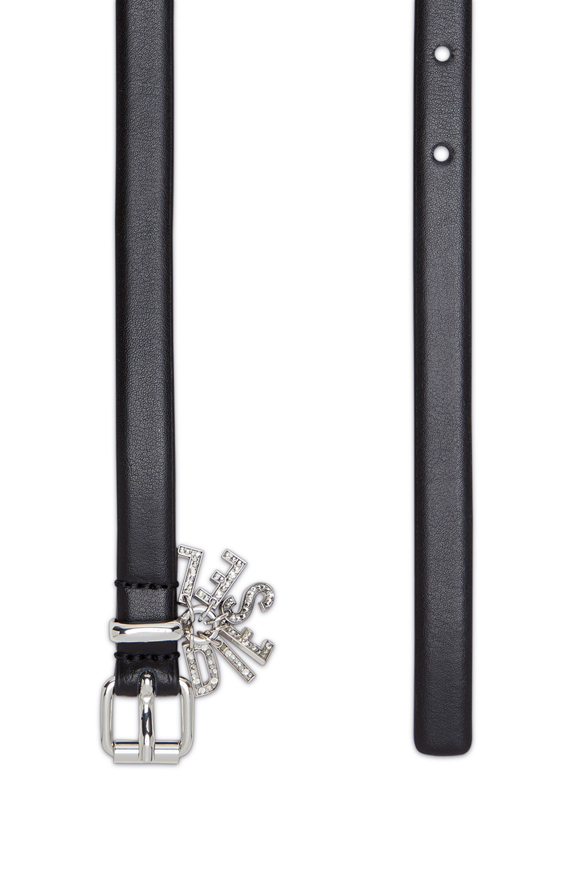 Women's 1.4cm leather belt with crystal logo charms | Black