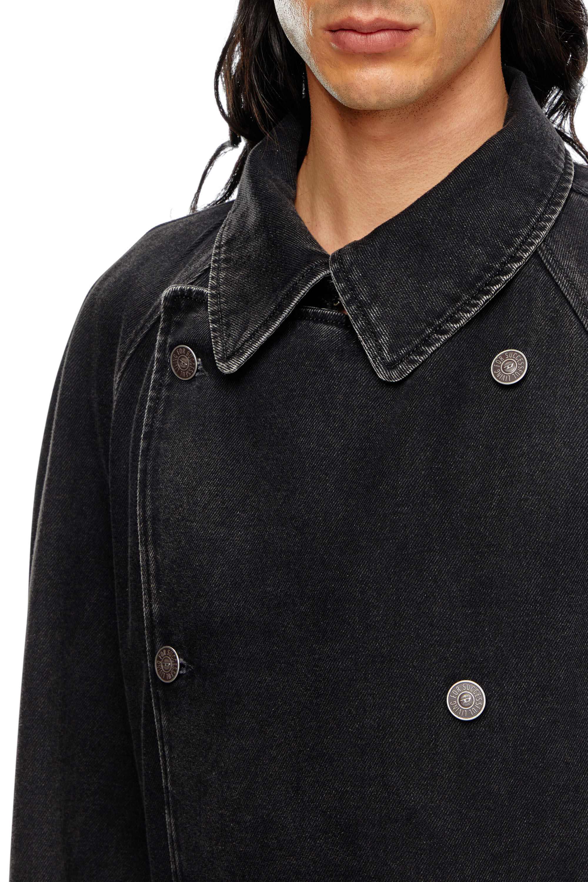 Men s Trench coat in clean wash Denim Black Diesel