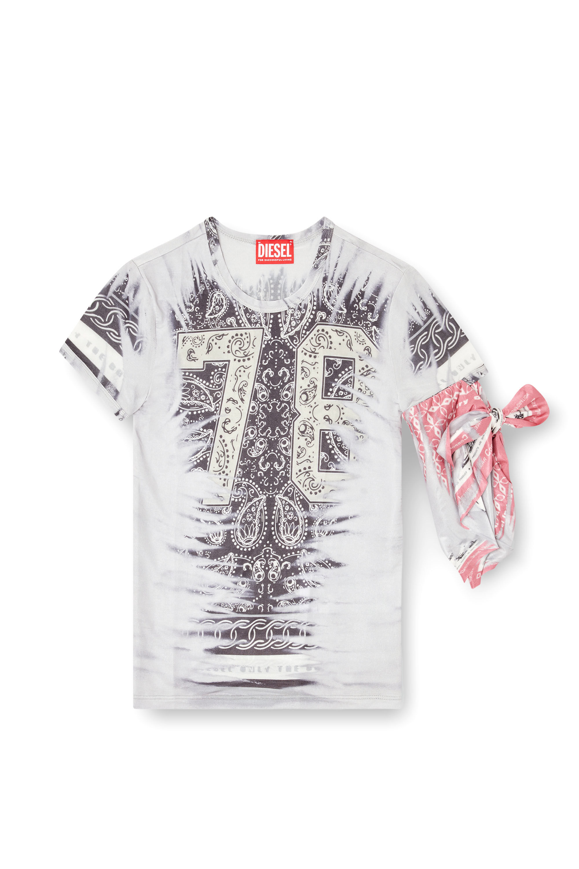 Women's T-shirt with bandana arm tie | Grey | Diesel {{Country}}