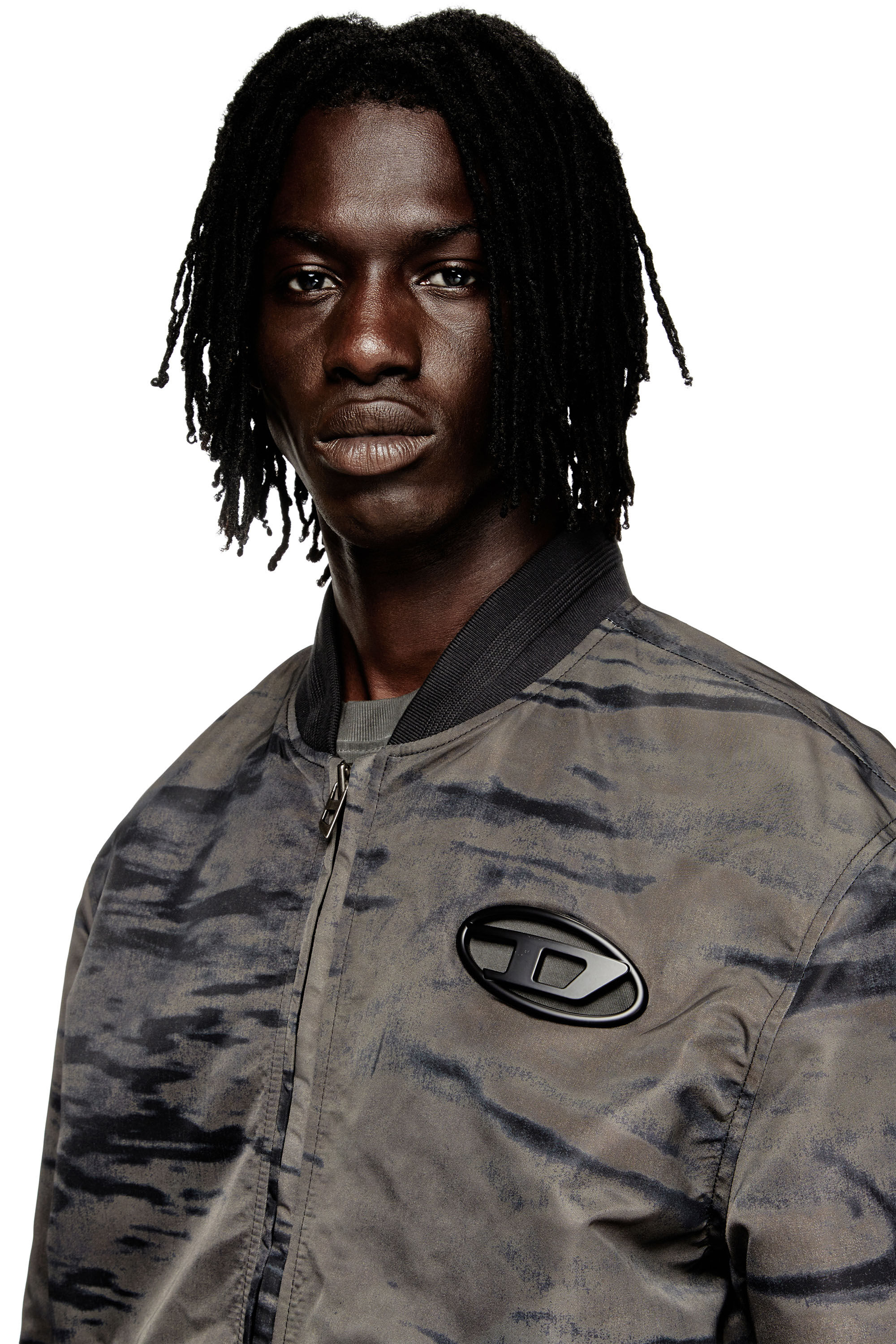 Men's Padded bomber jacket in printed satin | Multicolor | Diesel