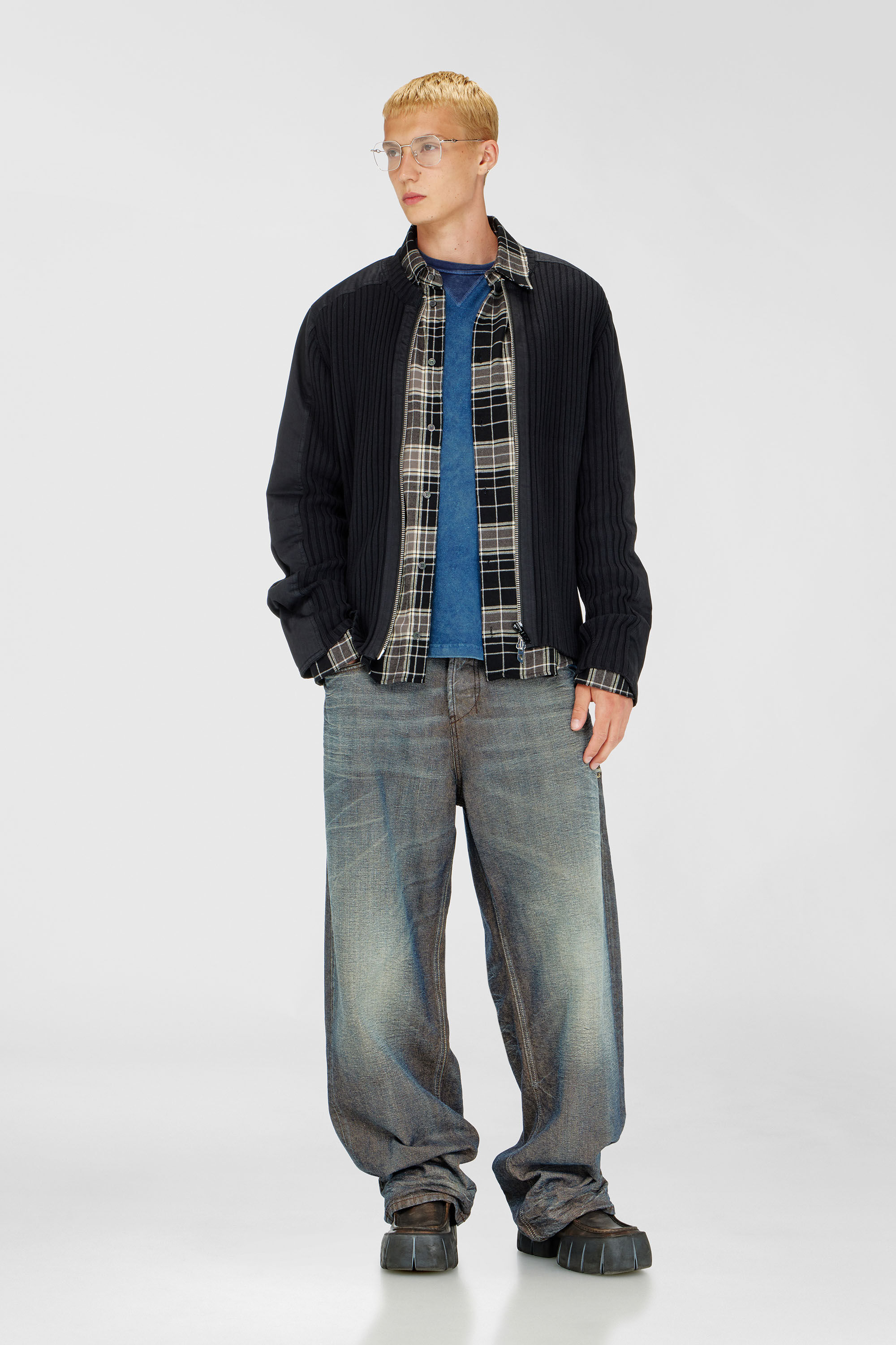Men's Zipped cardigan with utilitarian panels | Black | Diesel TR