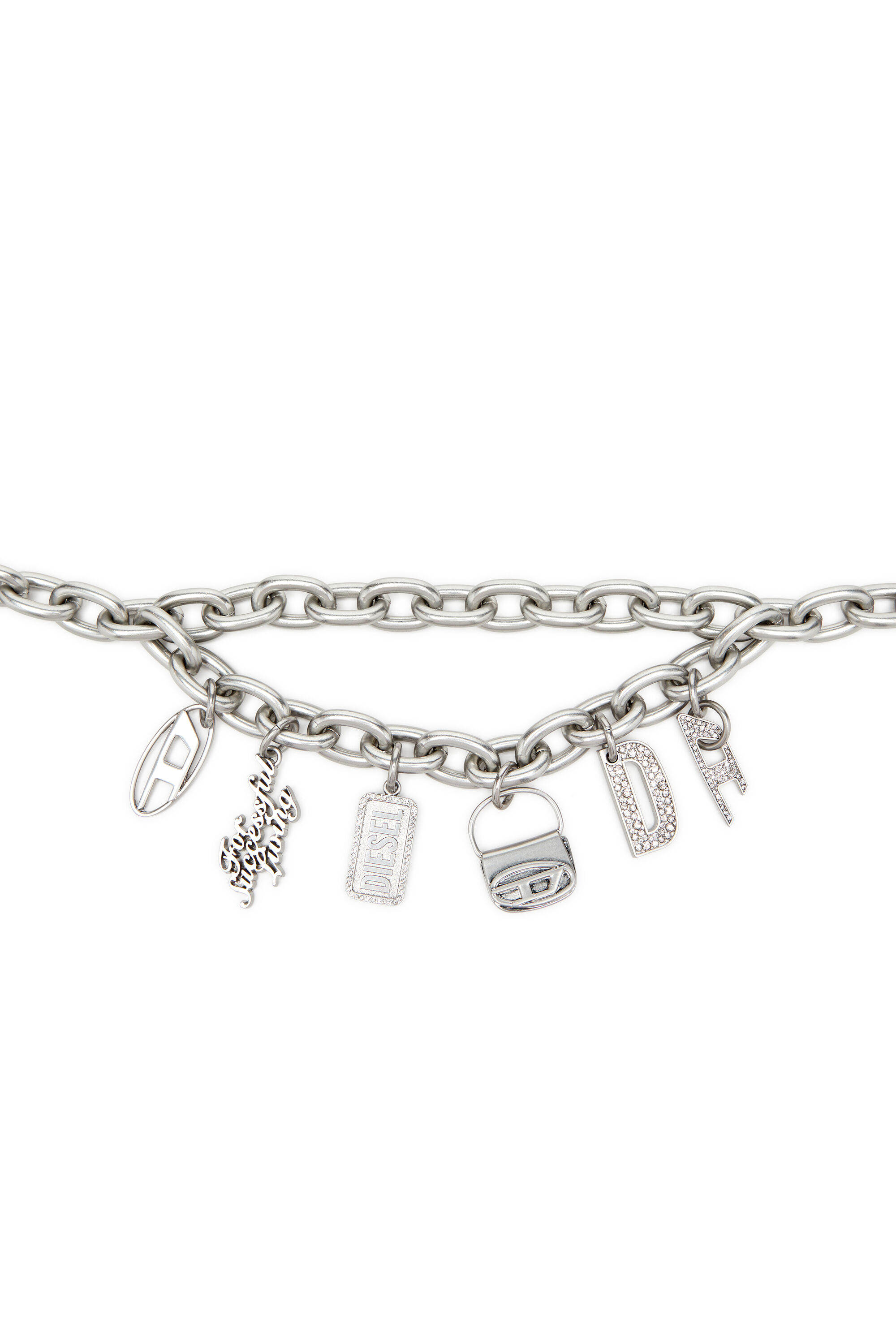 Women's 1cm chain belt with logo charms | Silver | Diesel {{Country}}
