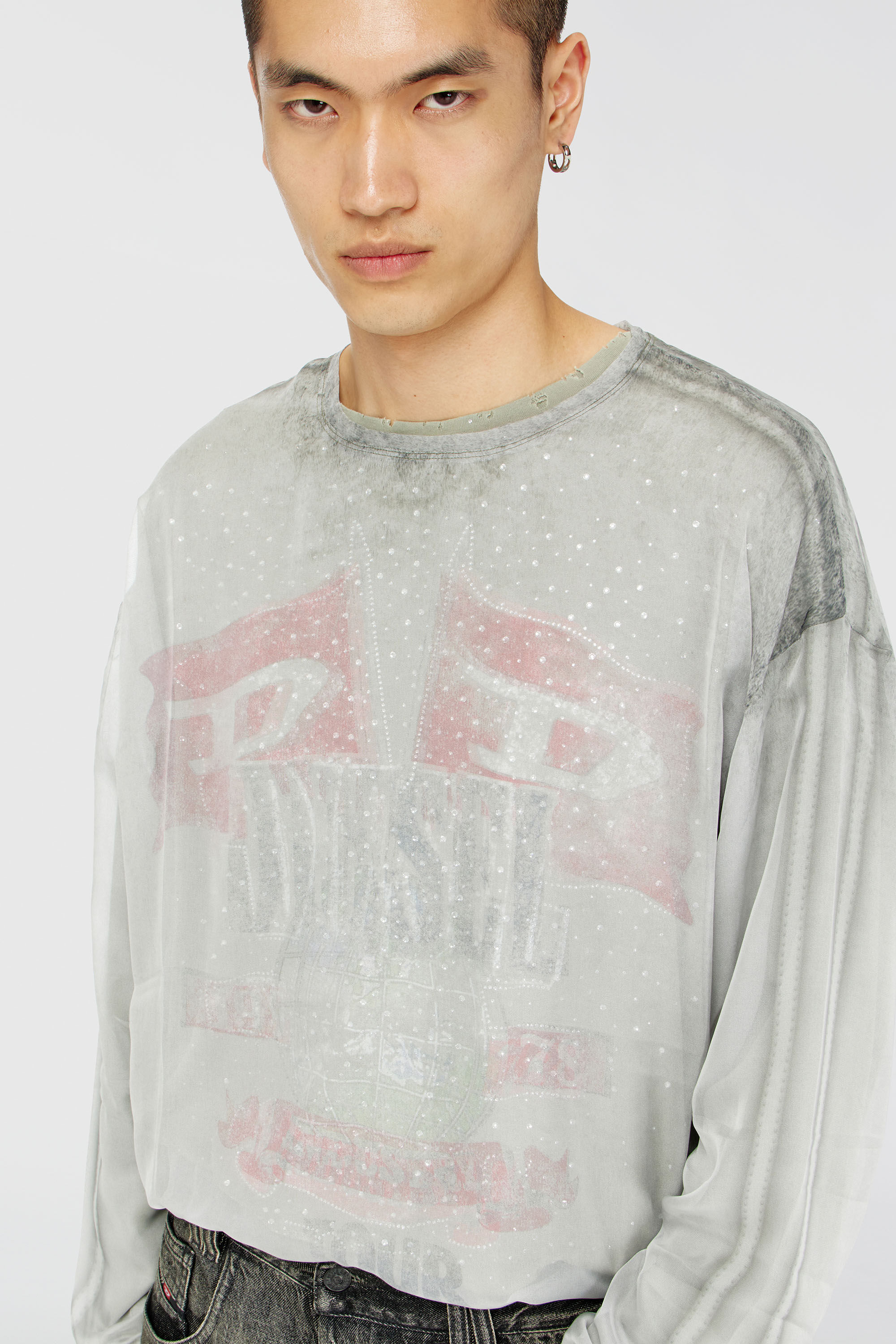 Diesel - T-DOUBLEX-LS, Man's Sheer chiffon top with concert graphics in Light Grey - 5