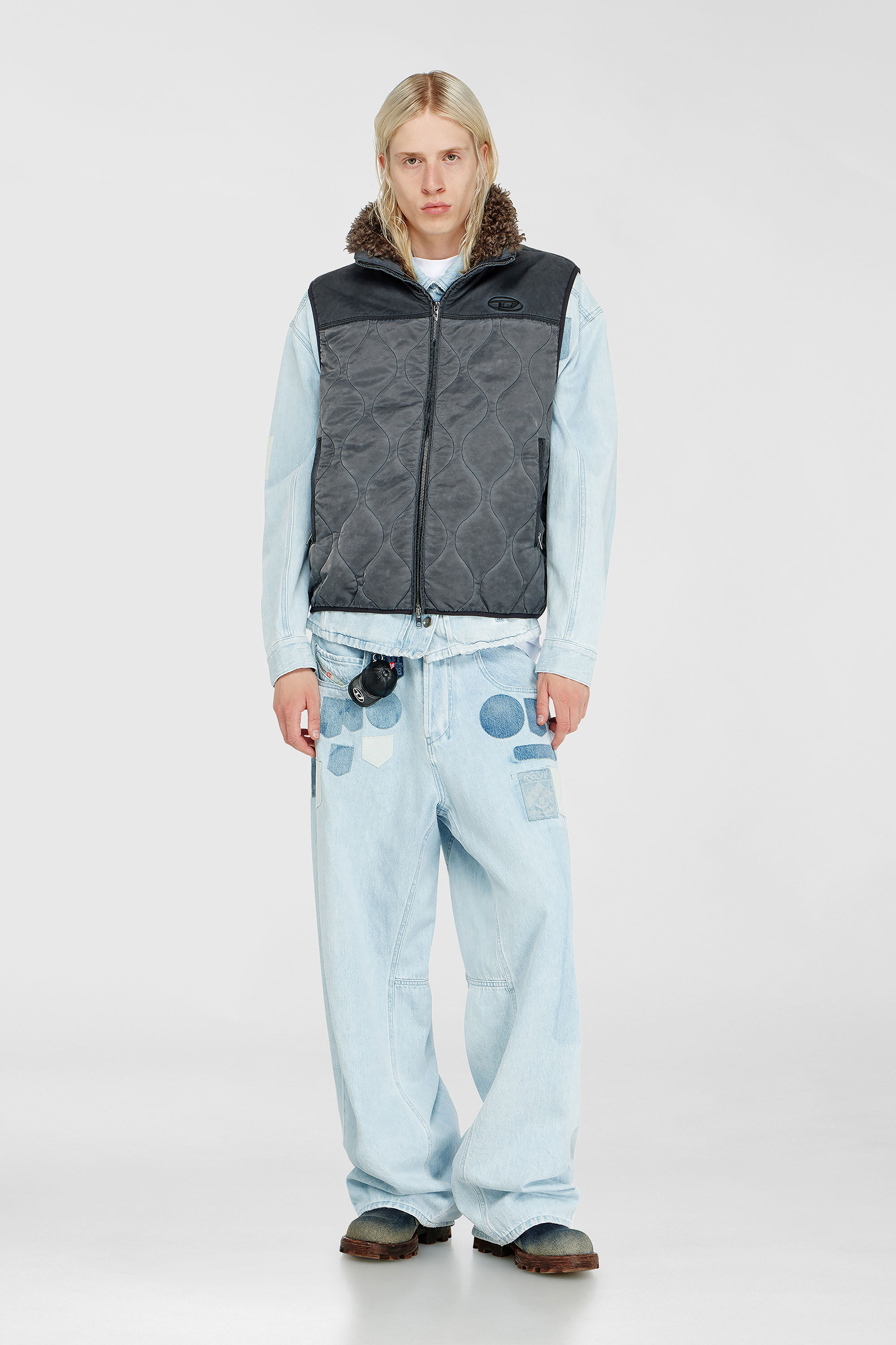 Men's Quilted vest with fluffy neck lining | Grey | Diesel TR