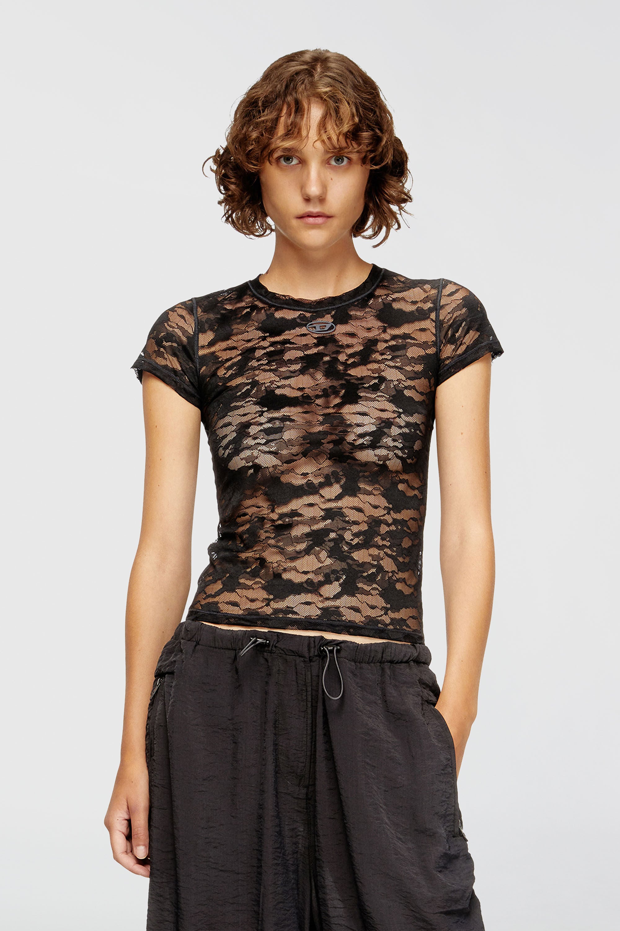DIESEL KASIA-UTLT 半袖 Tシャツ カモフラ柄 Women's Camo lace T-shirt | Black | Diesel {{Country}}