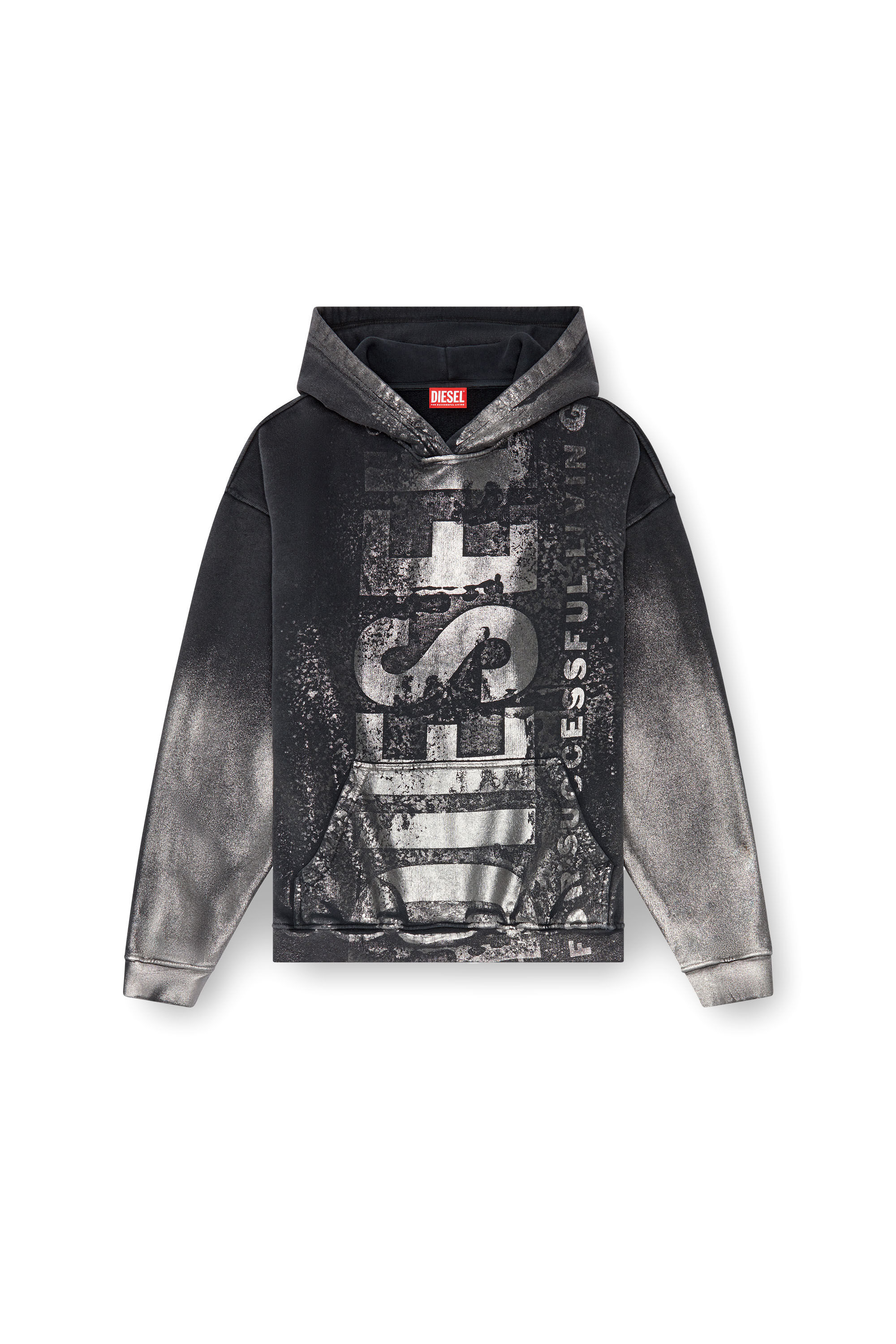 Men s Metallic hoodie with logo Black Diesel