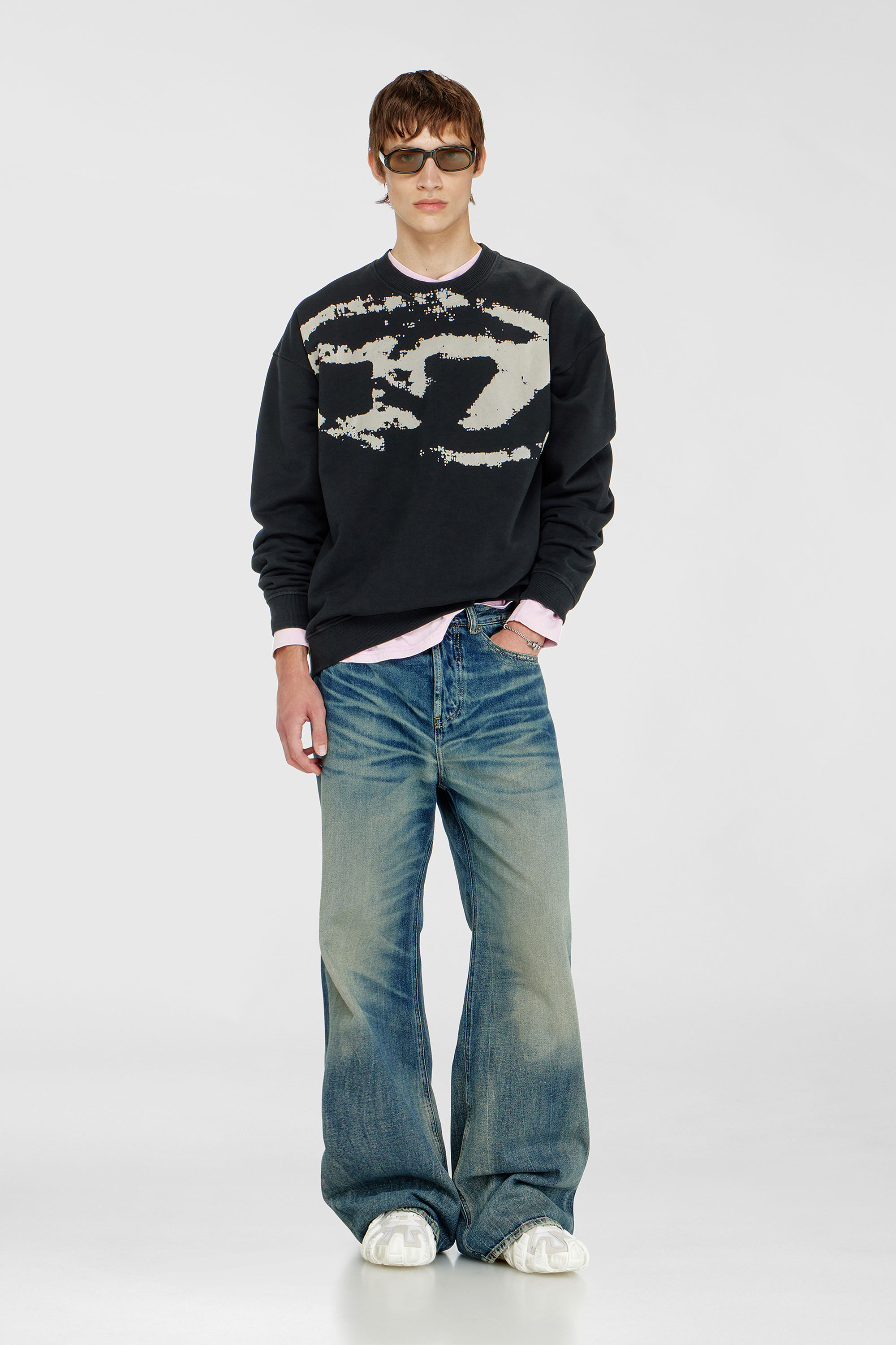 Men's Cotton sweatshirt with flocked Oval D | Black | Diesel TR