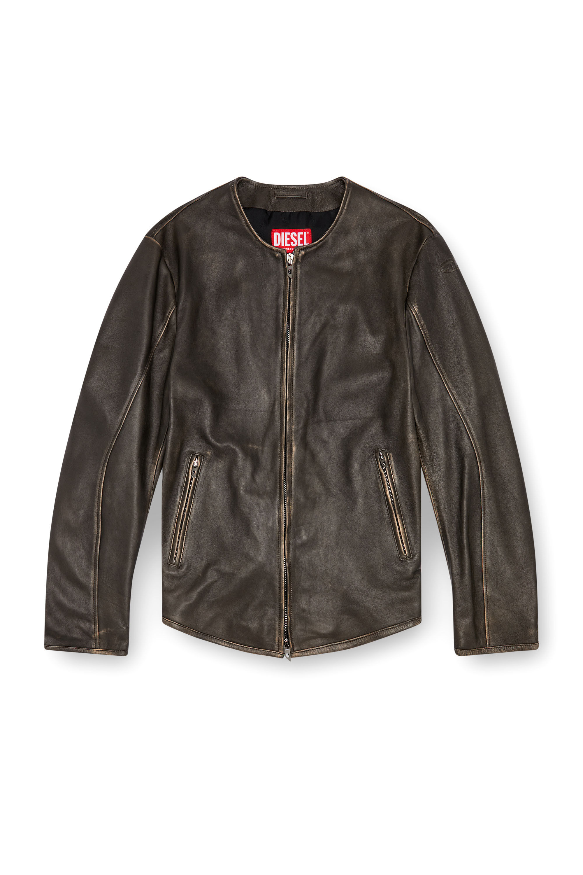 Men's Biker jacket in distressed leather | Black | Diesel