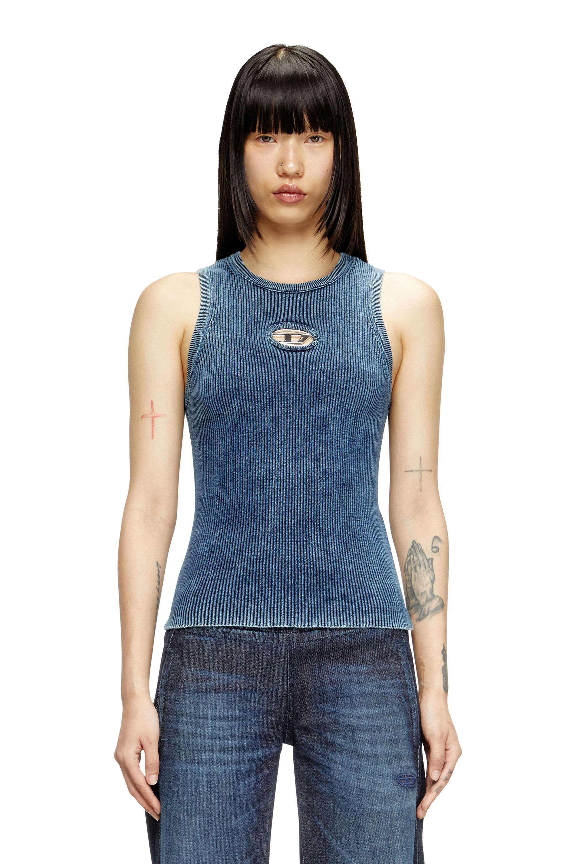 ◆DIESEL◆ M Clarksville Knit Dark Blue A057700HEAS81E A0577 M-CLARKSVILLE Woman: Bandeau Top, cut out, D logo plaque