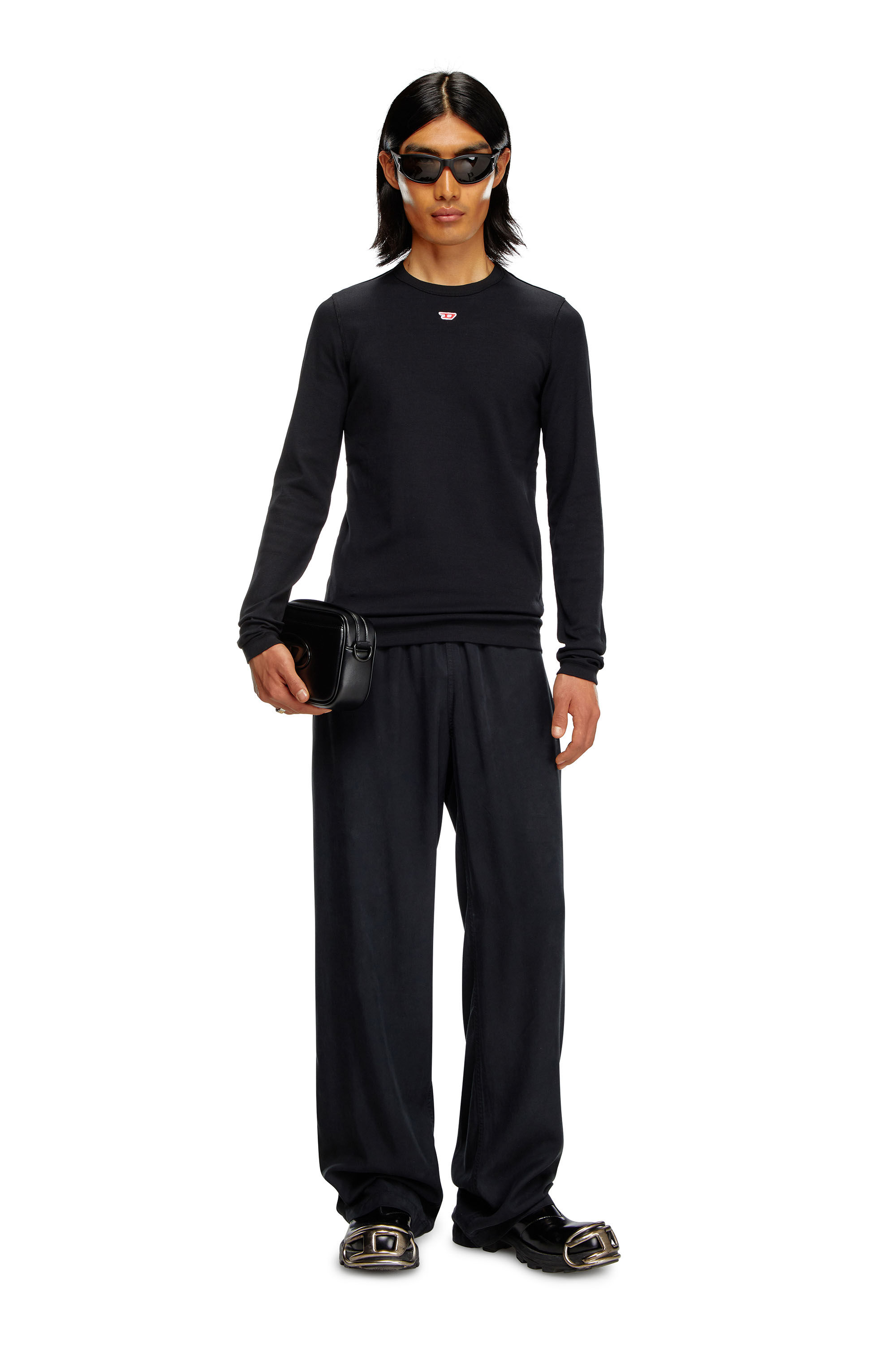 Men's Long-sleeve T-shirt with D patch | Black | Diesel