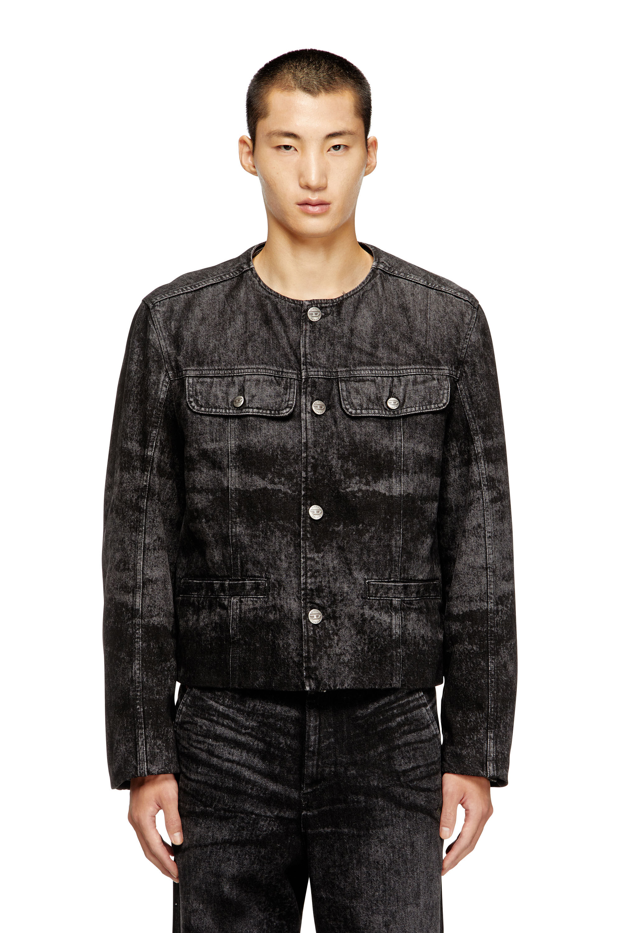 Men's Jacket in lasered cotton-hemp denim | Black | Diesel