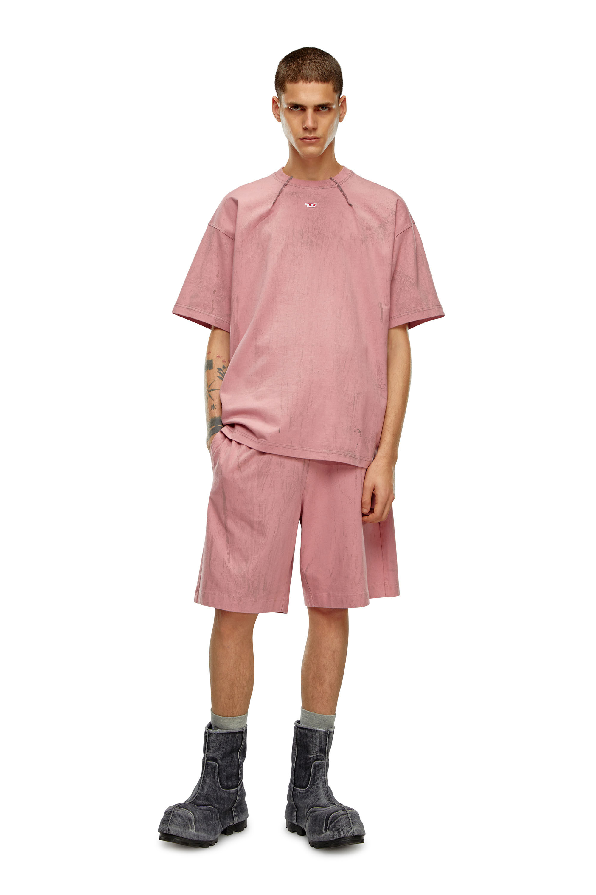 Men's oversized T-shirt in plaster effect jersey | Pink | Diesel