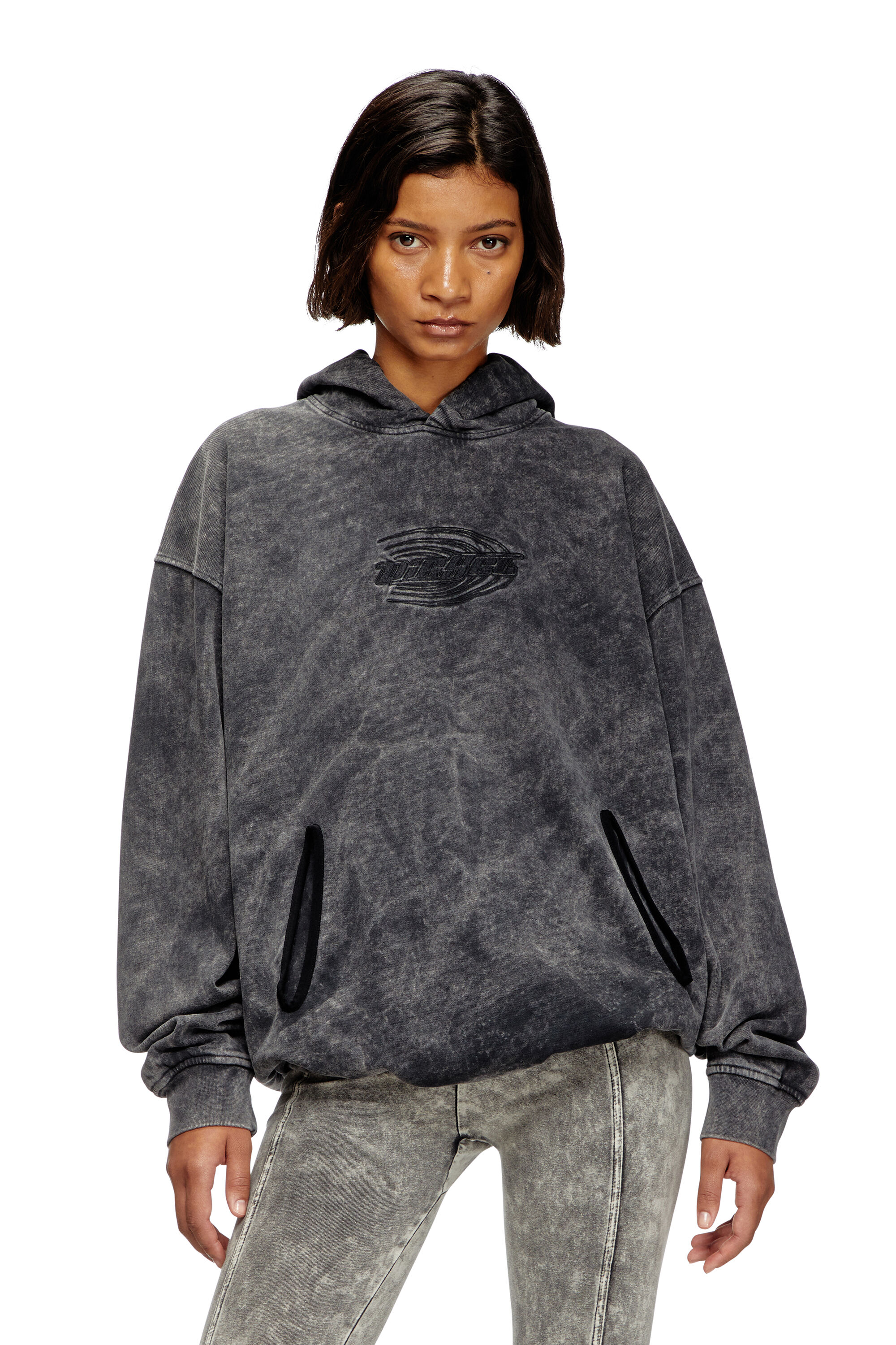 【DIESEL】s-boxstic-hood Women's Gathered acid-wash hoodie | Grey | Diesel