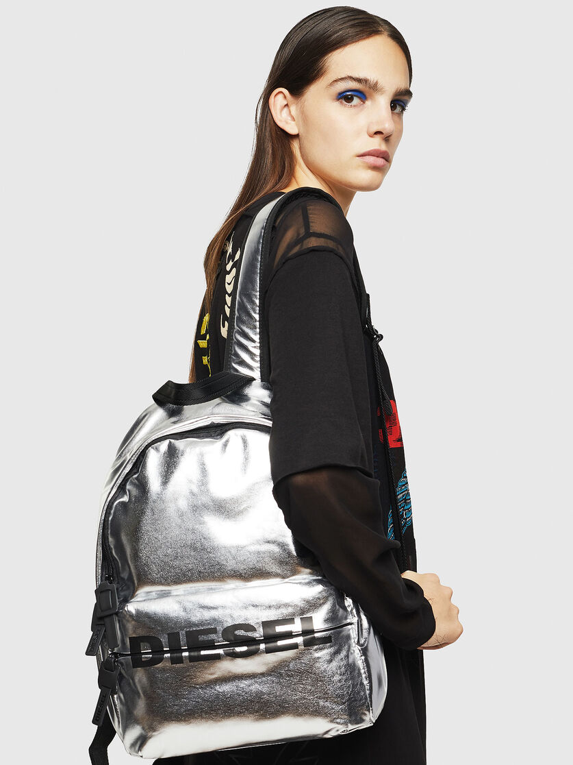 sporty compact backpack in metallic pu
