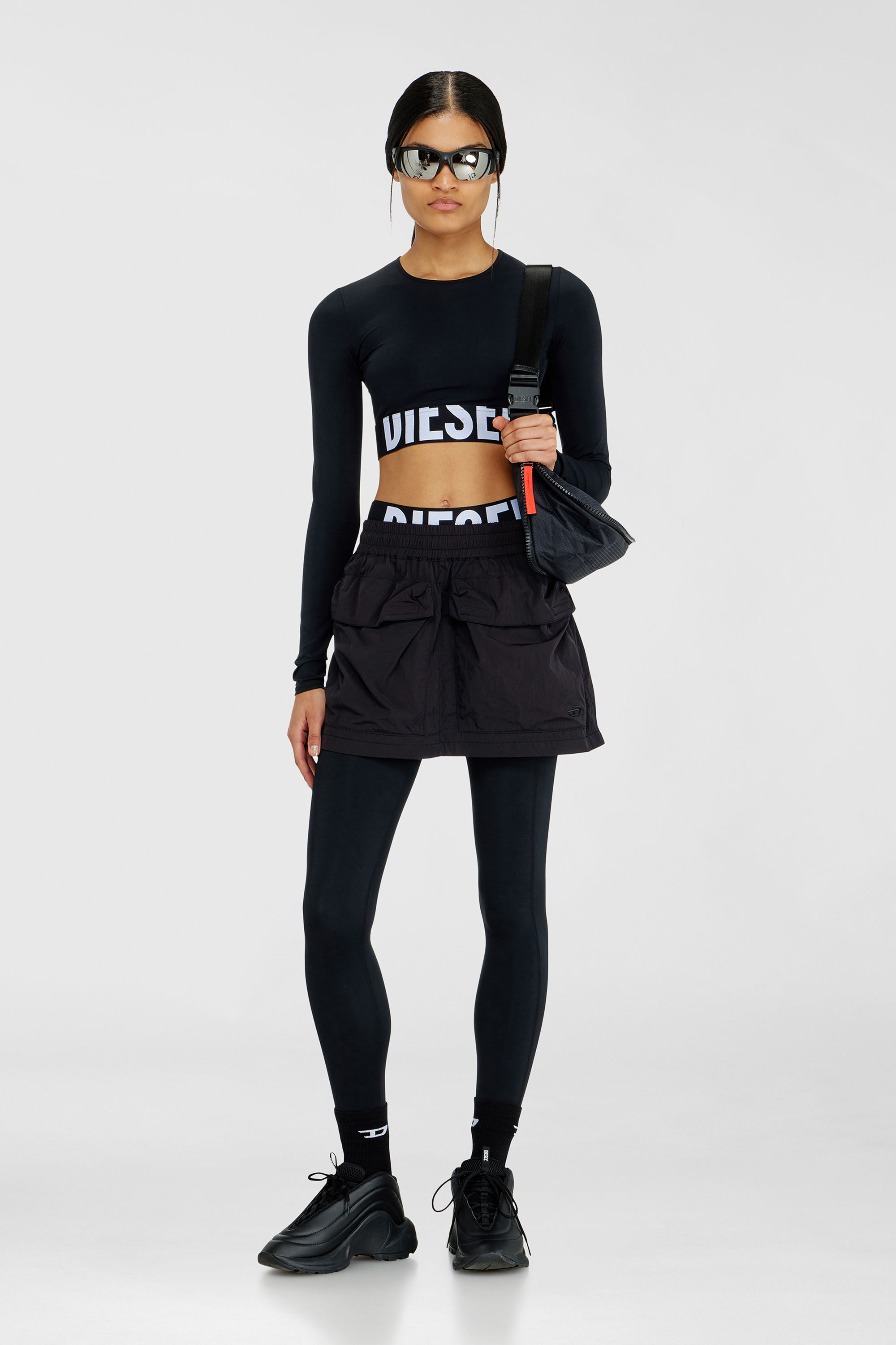 Women's Microfibre crop top with cut-off logo | Black | Diesel