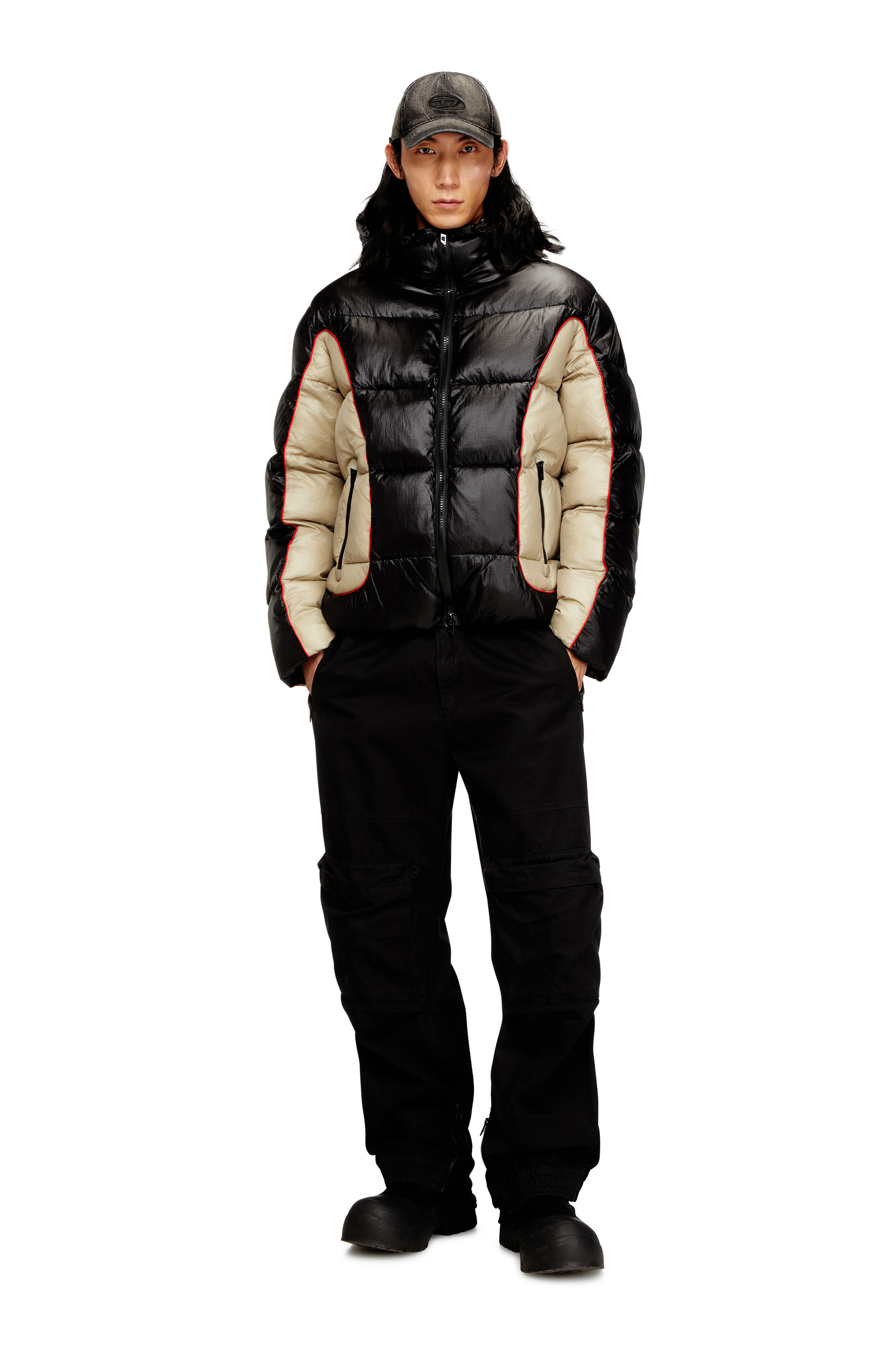 Men's Hooded puffer jacket in shiny ripstop | Multicolor | Diesel