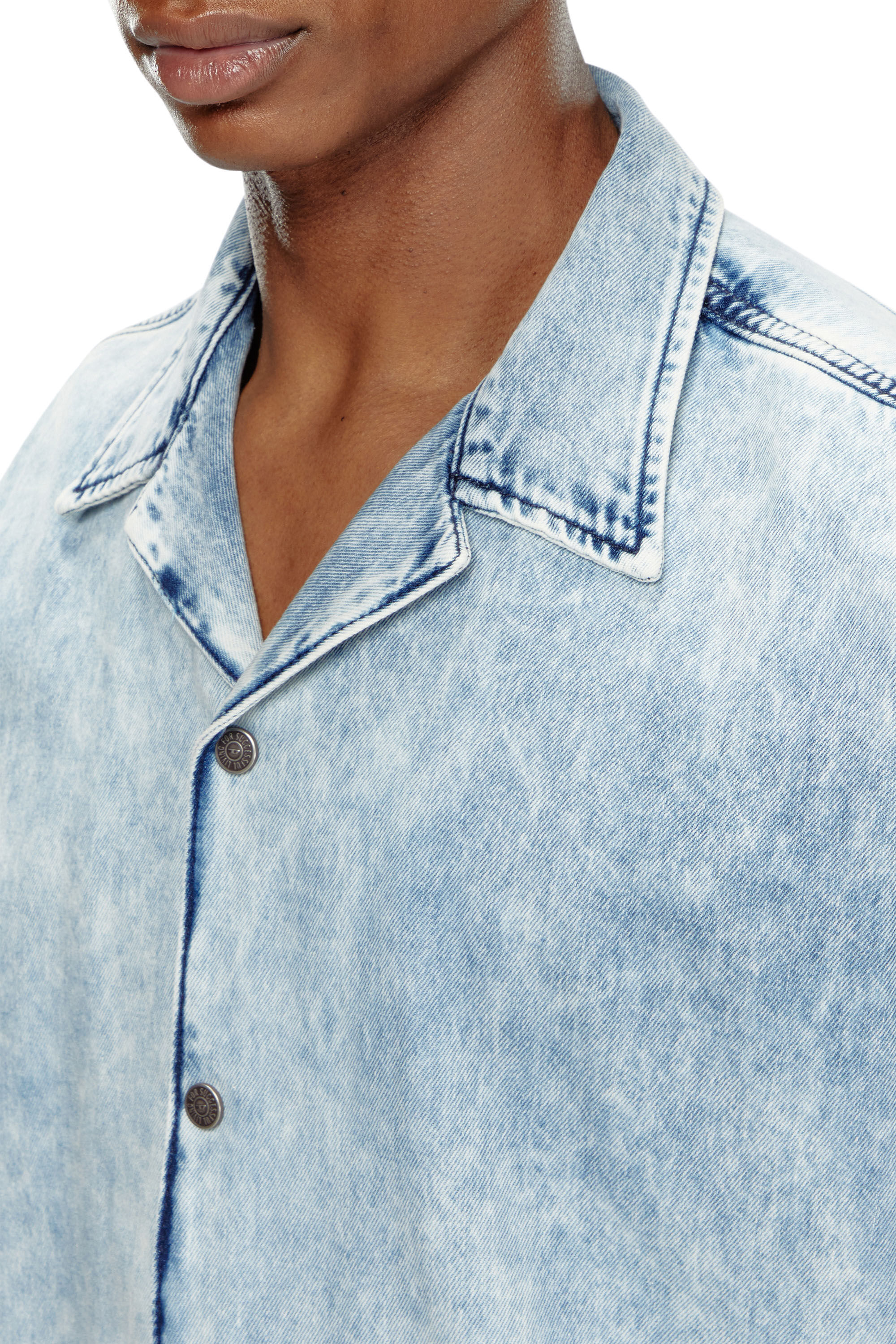 Men's Denim bowling shirt with Oval D | Blue | Diesel