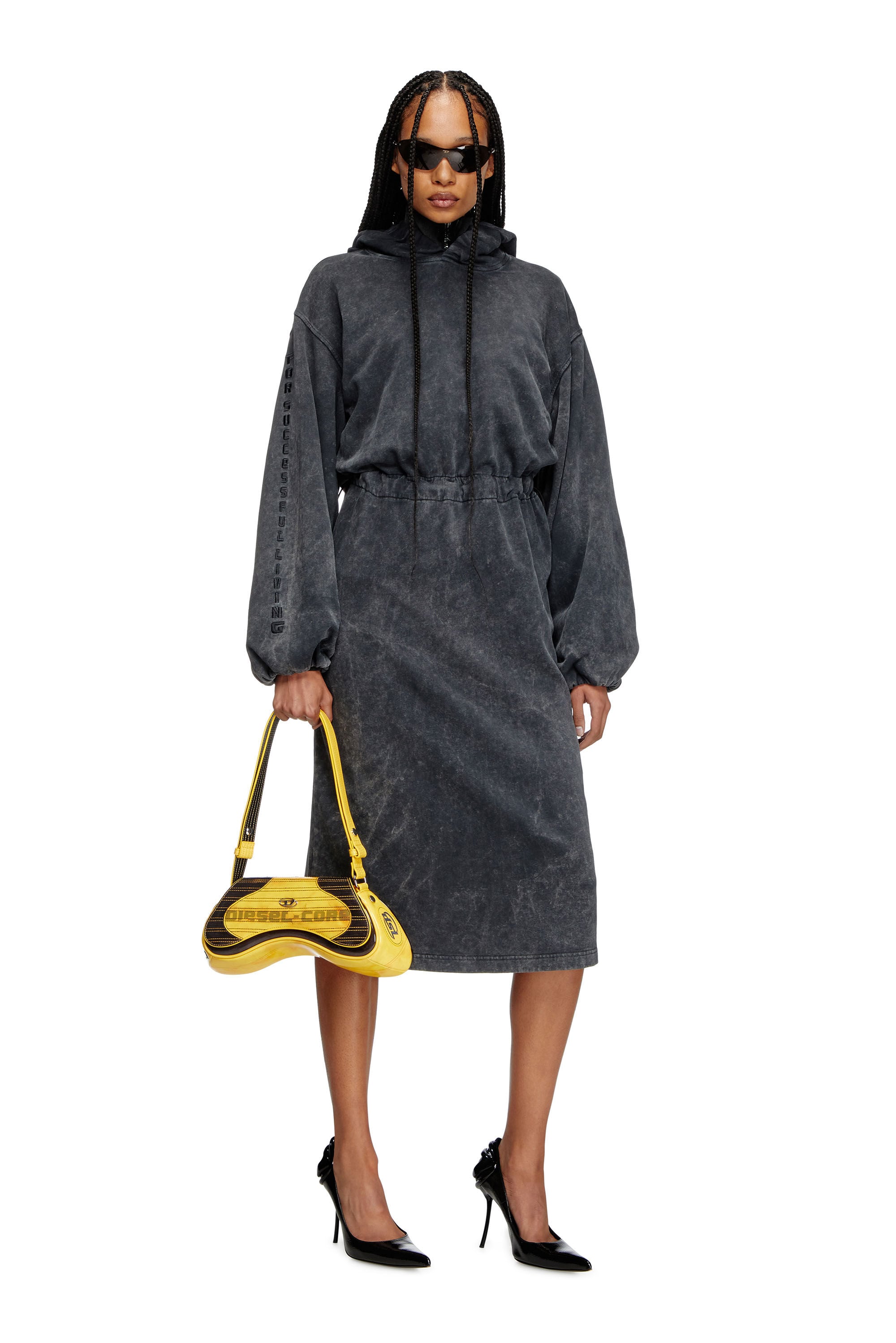 Women's Balloon-shaped hooded midi dress | Grey | Diesel