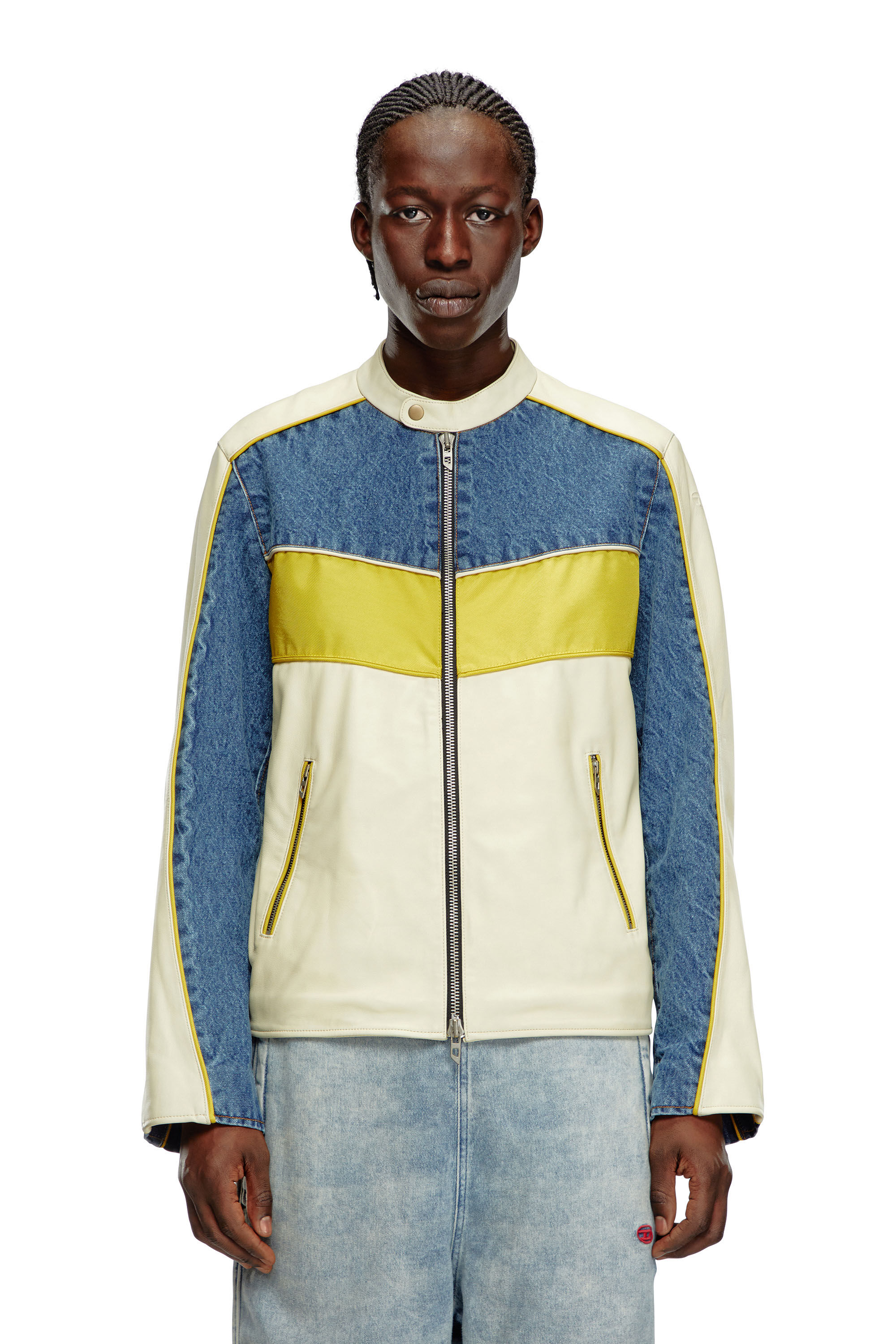 Men's Denim and shell-panelled leather jacket | Multicolor | Diesel
