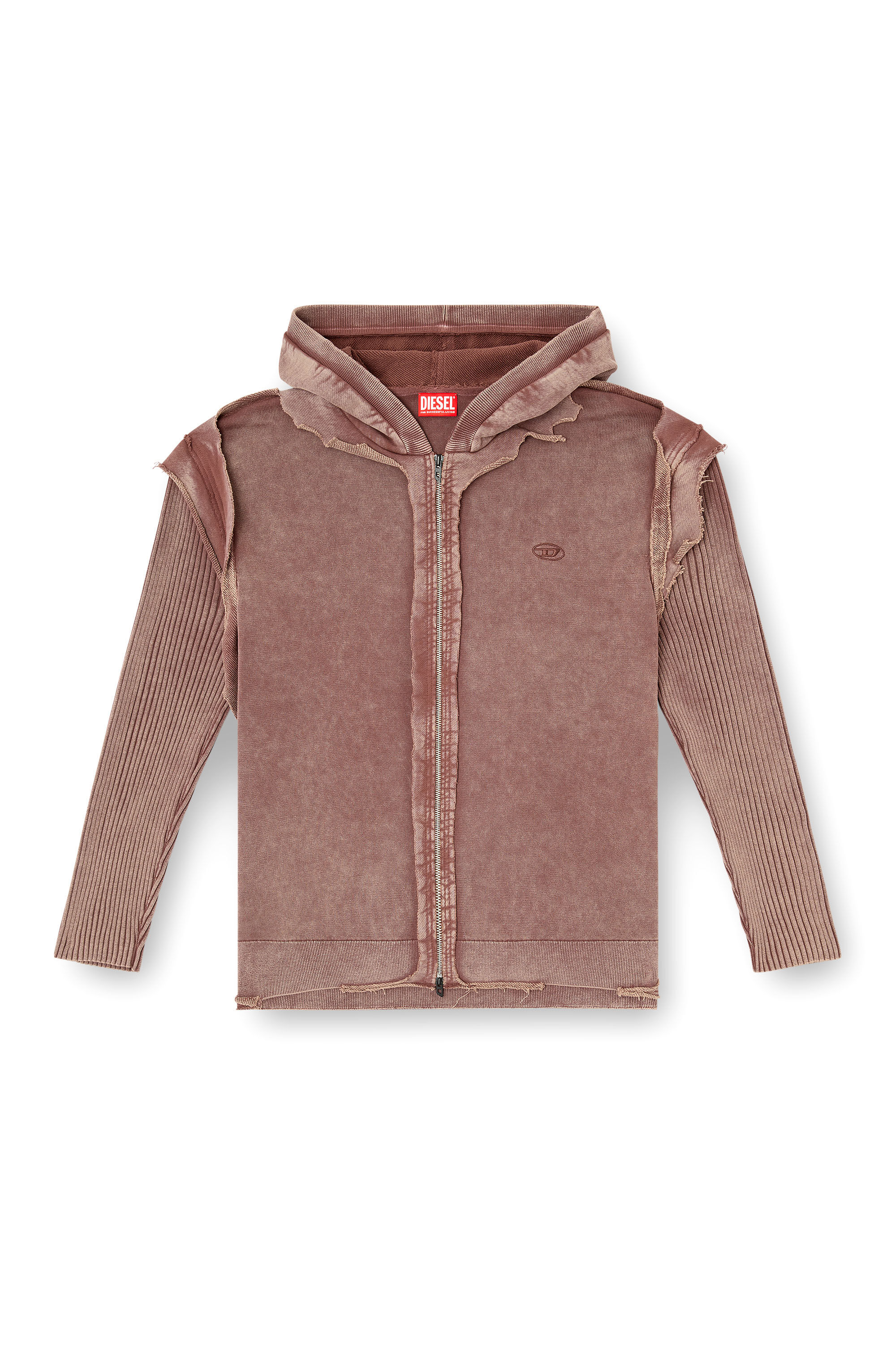 Diesel - K-PELTO, Man's Zip-up hoodie with destroyed effect in Brown - 2