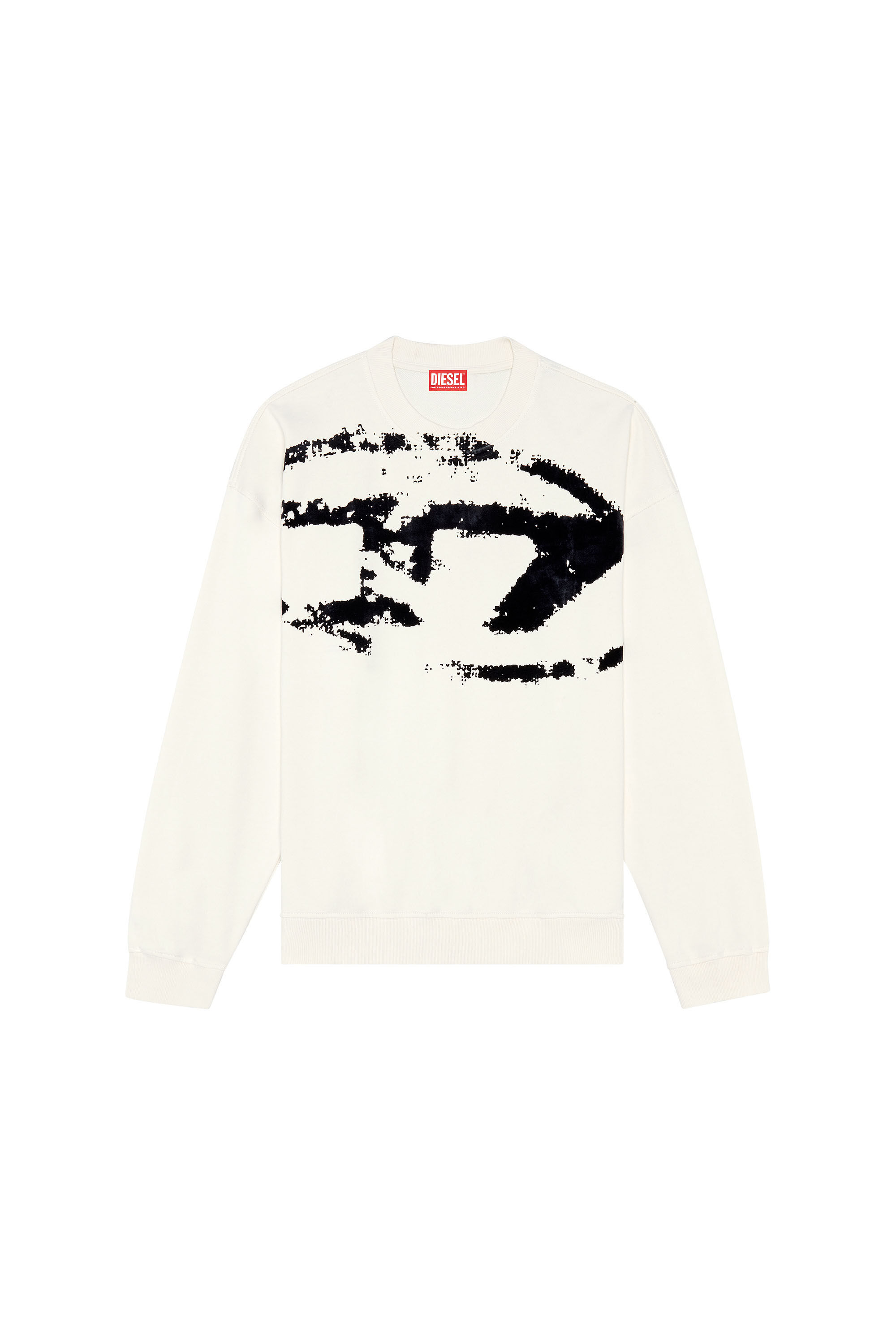 Men's Sweatshirt with distressed flocked logo | White | Diesel