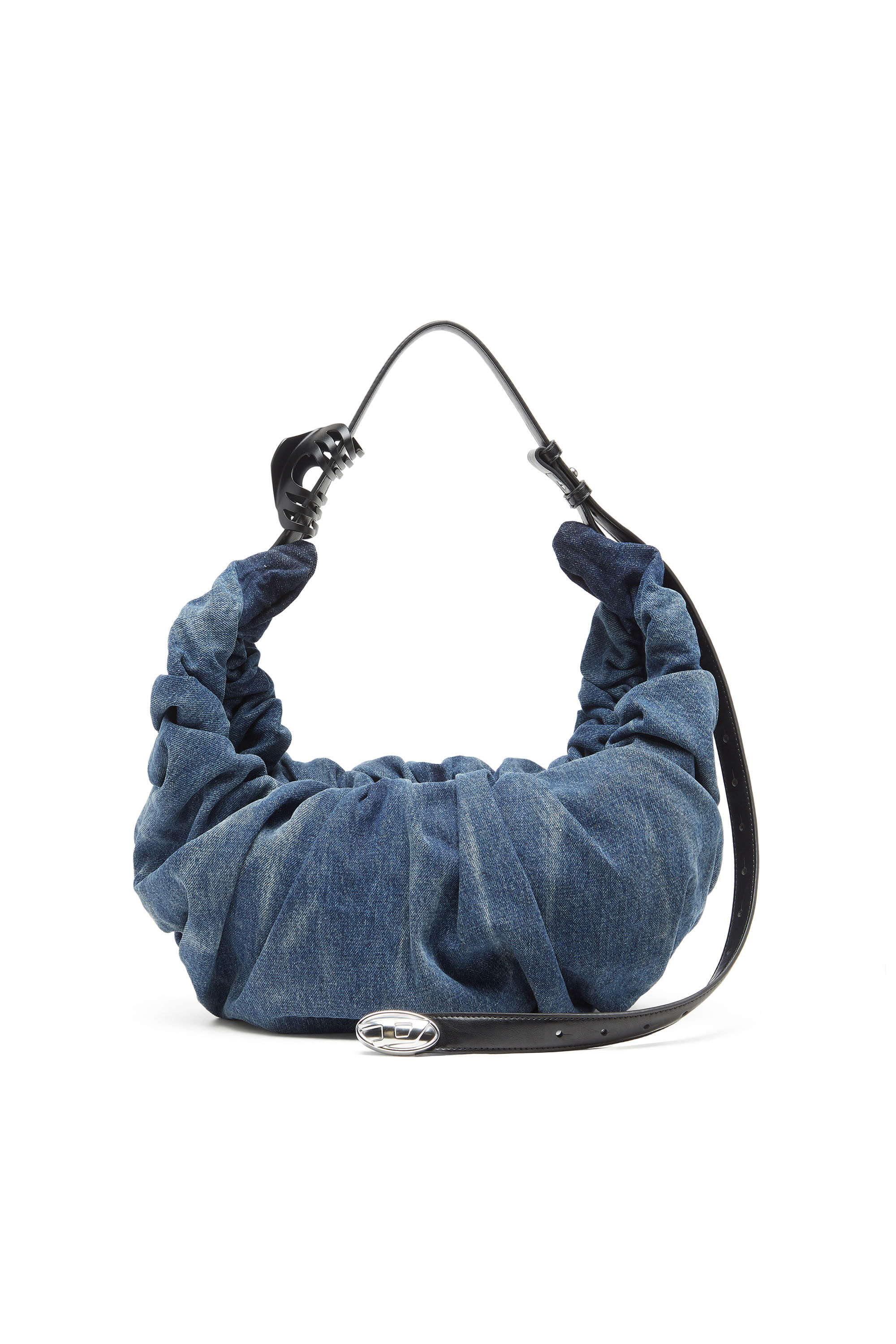 Women's Grab-D-Large scrunched hobo bag in treated denim | Blue