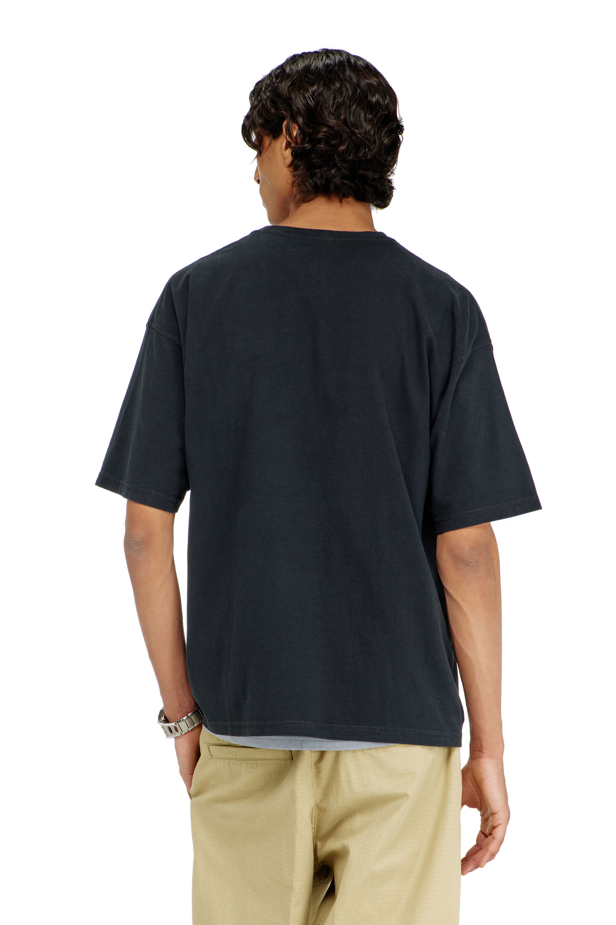 Men's T-shirt with distressed flocked logo | Black | Diesel TR