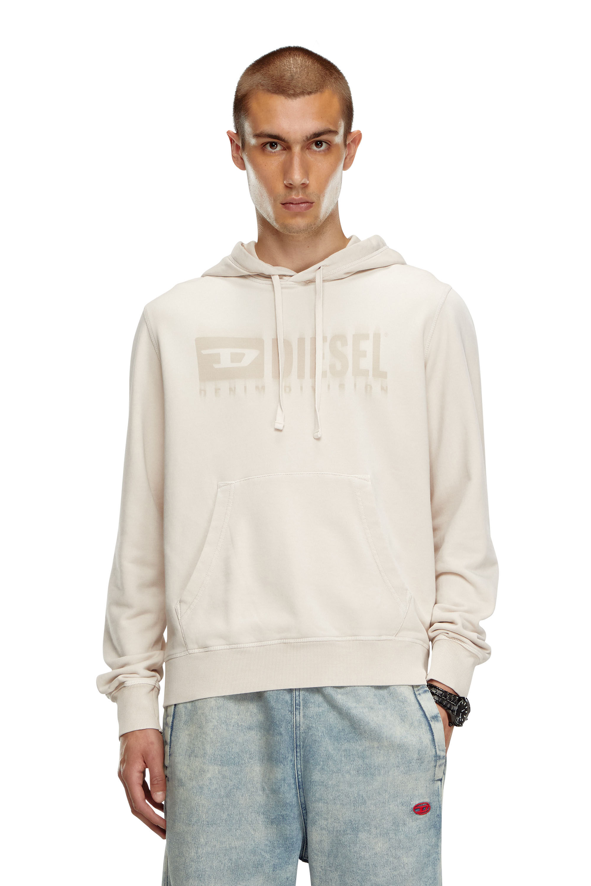 Diesel - S-GINN-HOOD-K44, Man Faded hoodie with Denim Division logo in Beige - Image 1