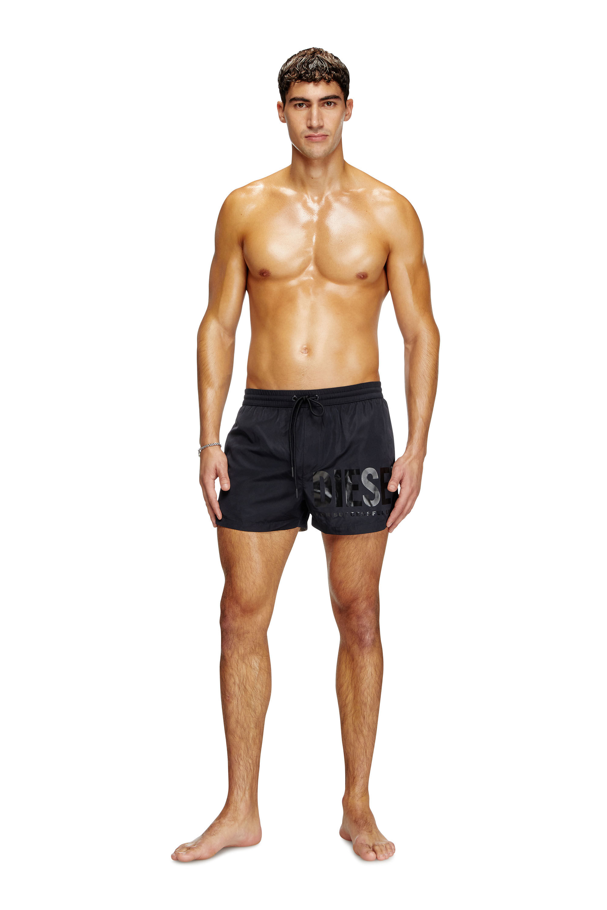 Men's Mid-length swim shorts with logo print | Black | Diesel TR