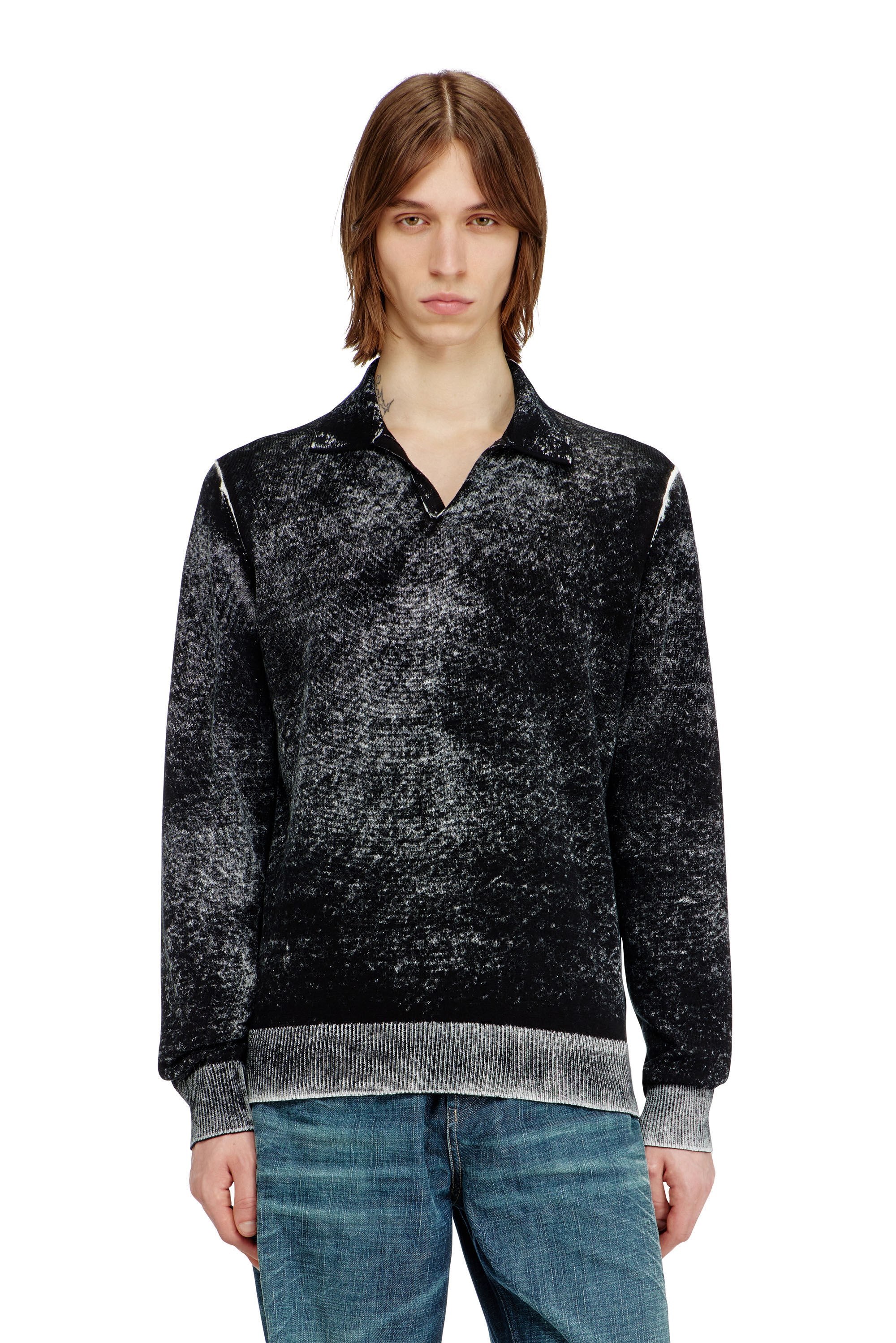 Diesel - K-LAWRENCE, Man's Polo jumper with faded reverse print in Grey/Black - 1