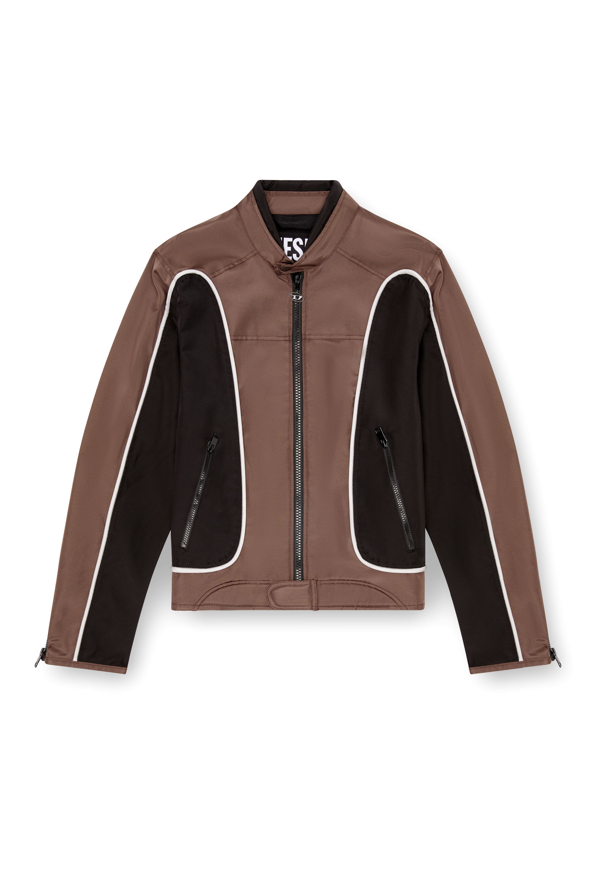 Diesel - J-BLINK, Man's Biker jacket in colour-block nylon in Black/Brown - 2