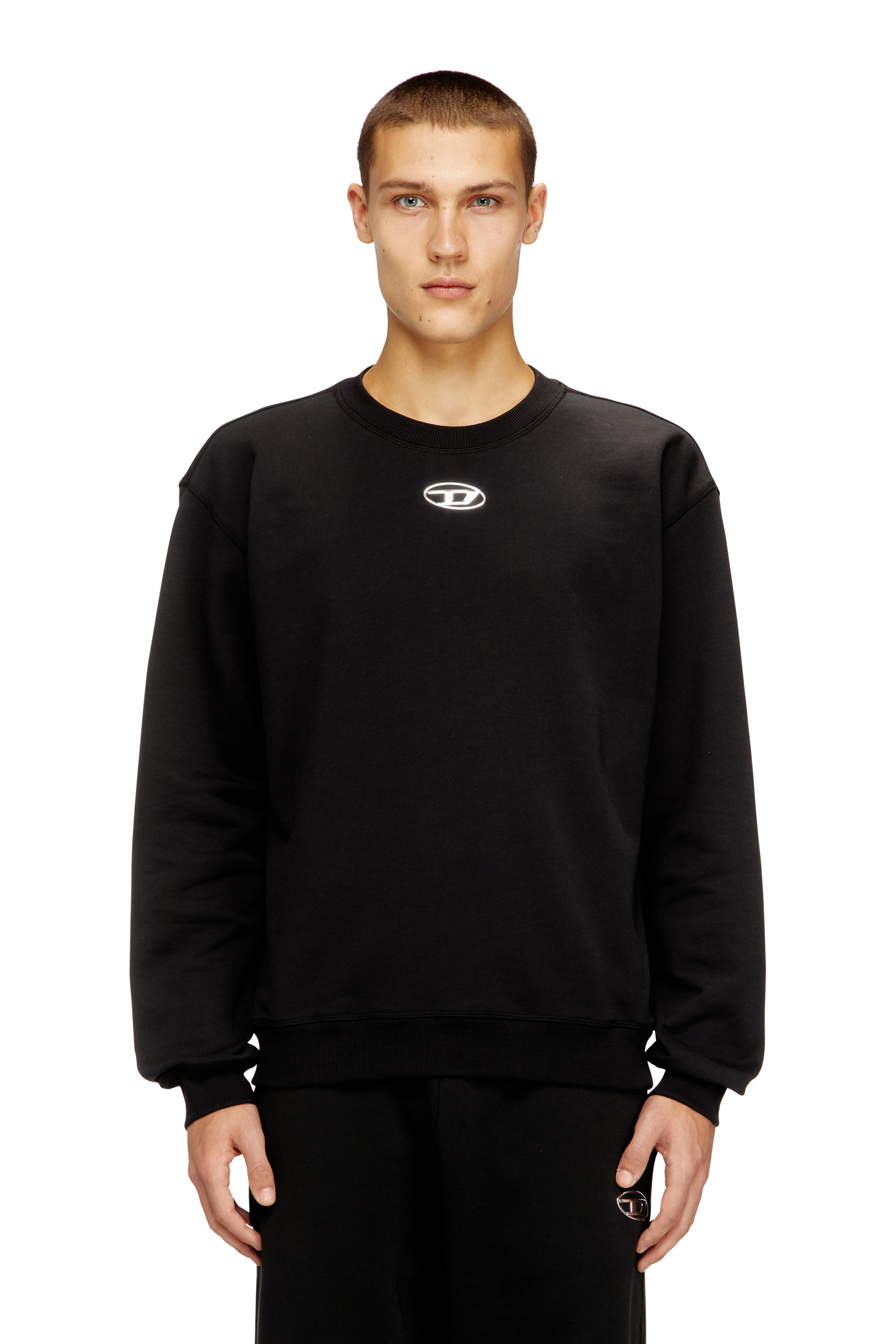 Men's Regular sweater with metallic Oval D | Black | Diesel