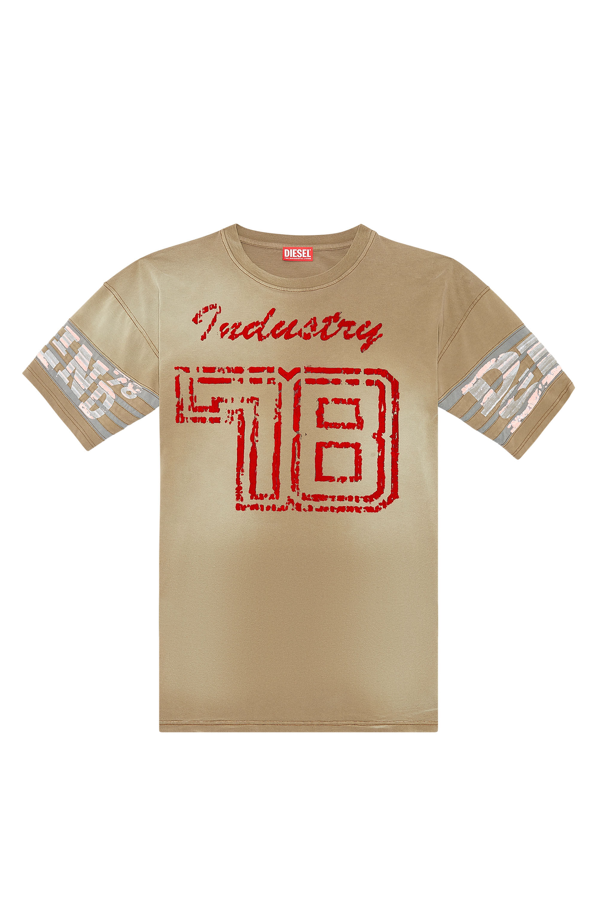 Men's Faded jersey T-shirt with flock prints | Brown | Diesel