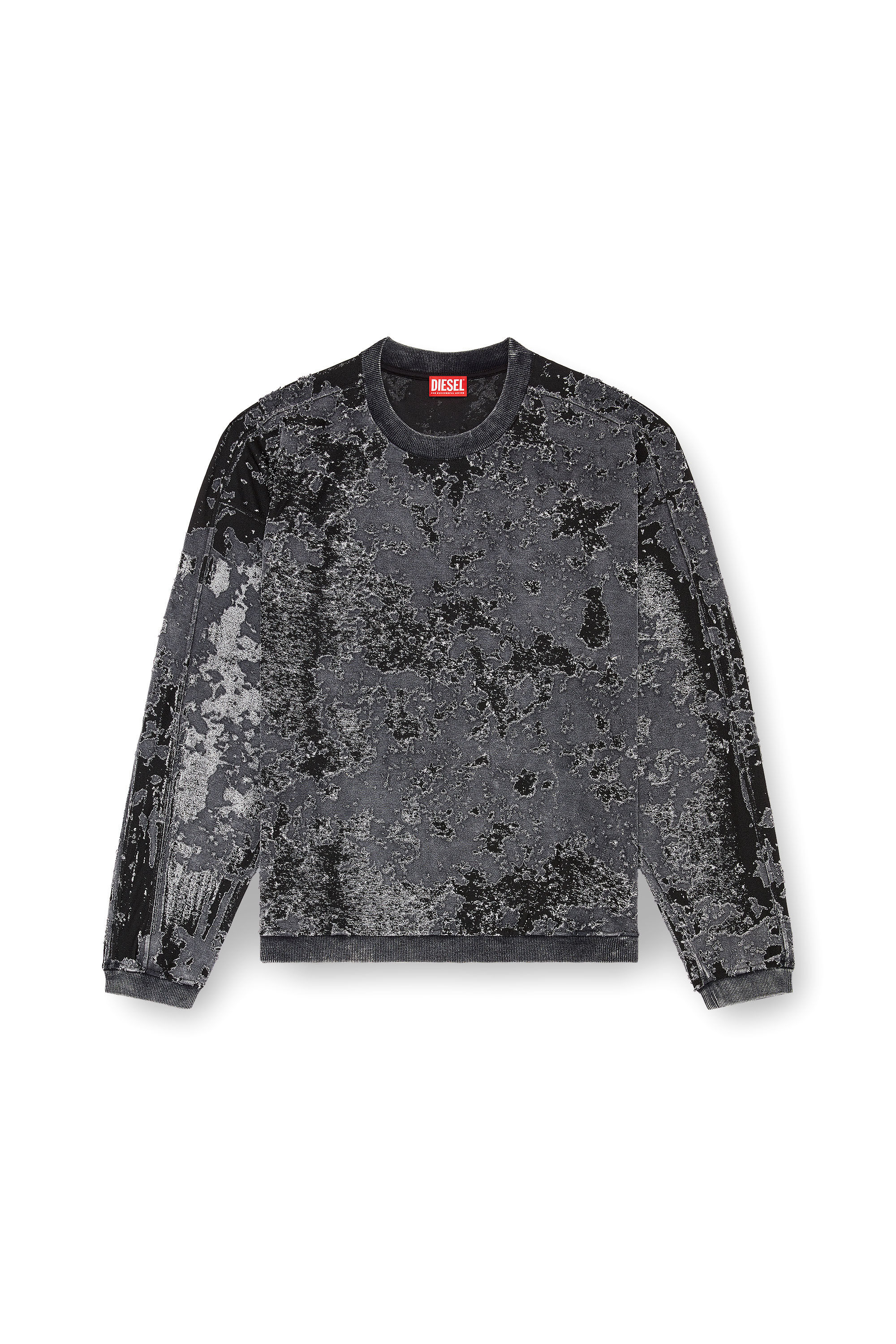 Diesel - S-ARISY, Man's Burnout sweatshirt with camo effect in Black - 2