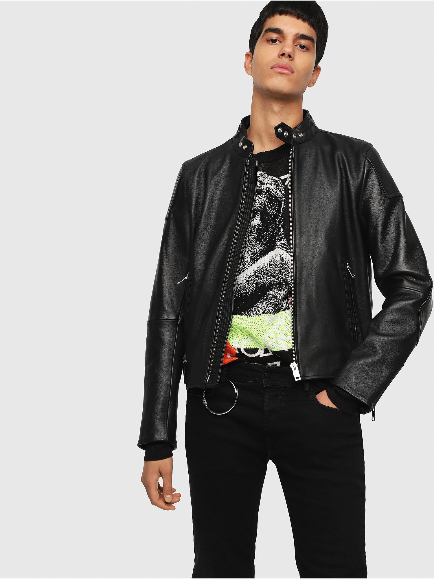 L-RUSHIS Men: Leather biker jacket with