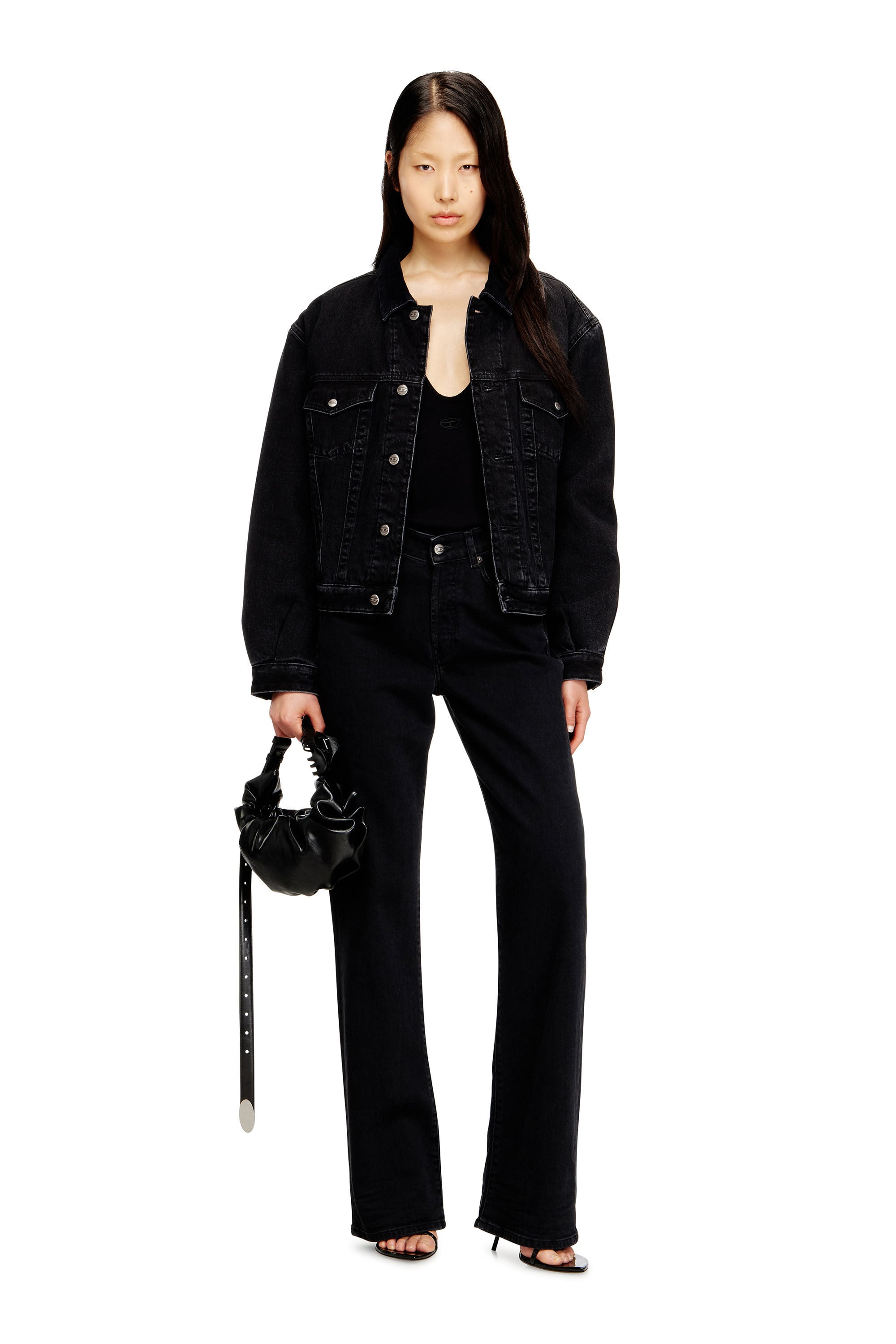Women's Padded trucker jacket in denim | Black | Diesel {{Country}}