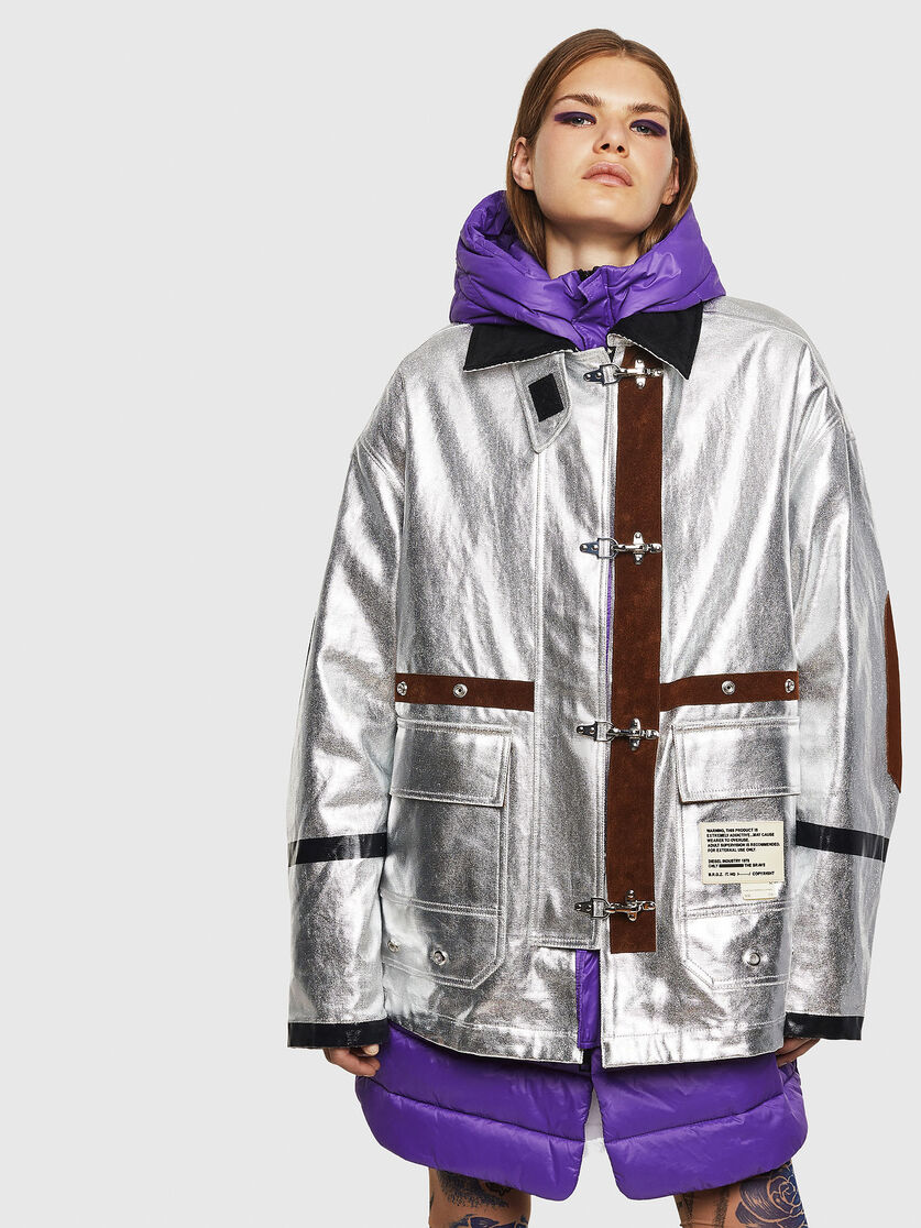 W Gelya Women Double Layer Parka In Metallic Canvas Diesel