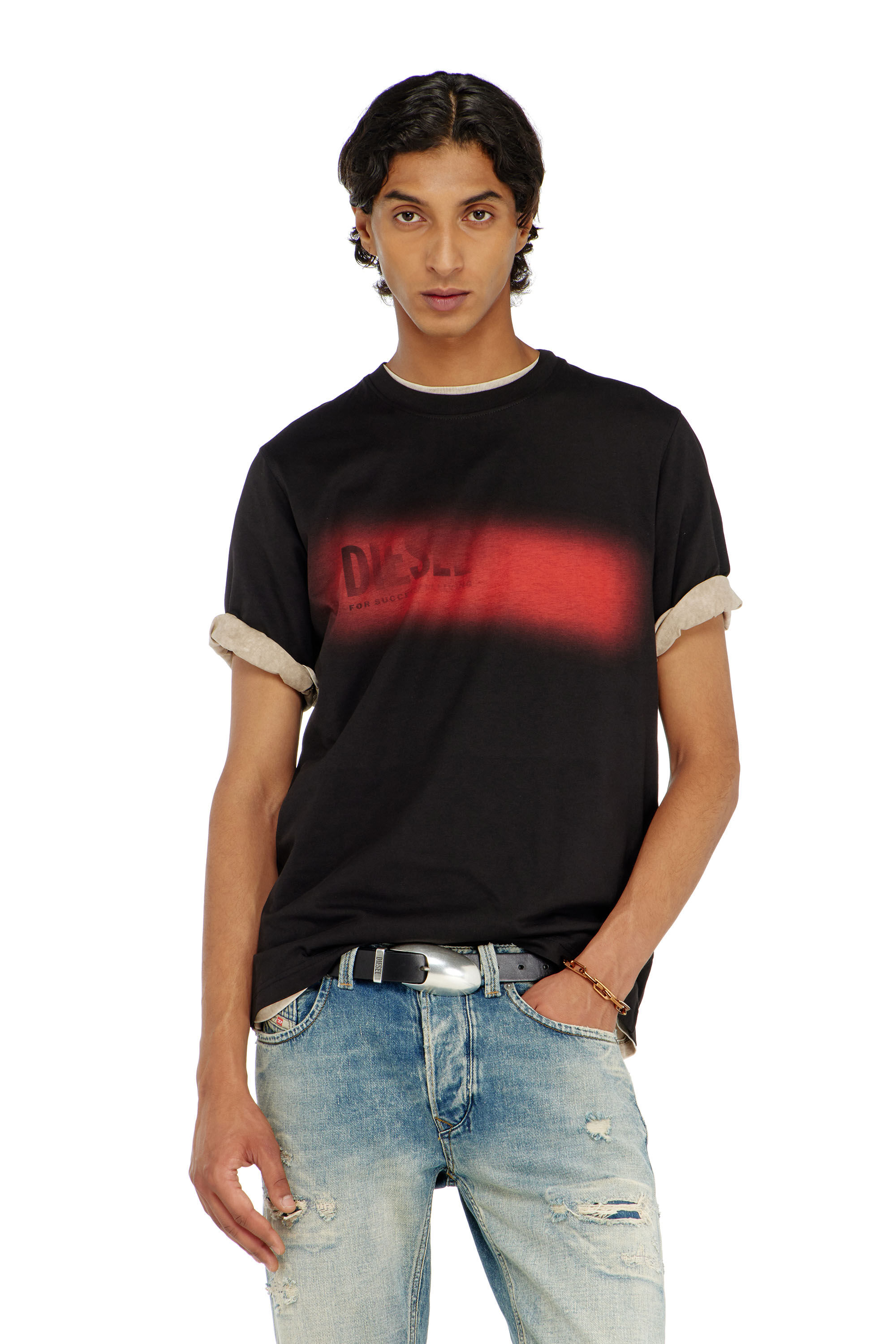 Diesel - T-ADJUST-AA5, Man's Cotton T-shirt with spray logo print in Black - 3
