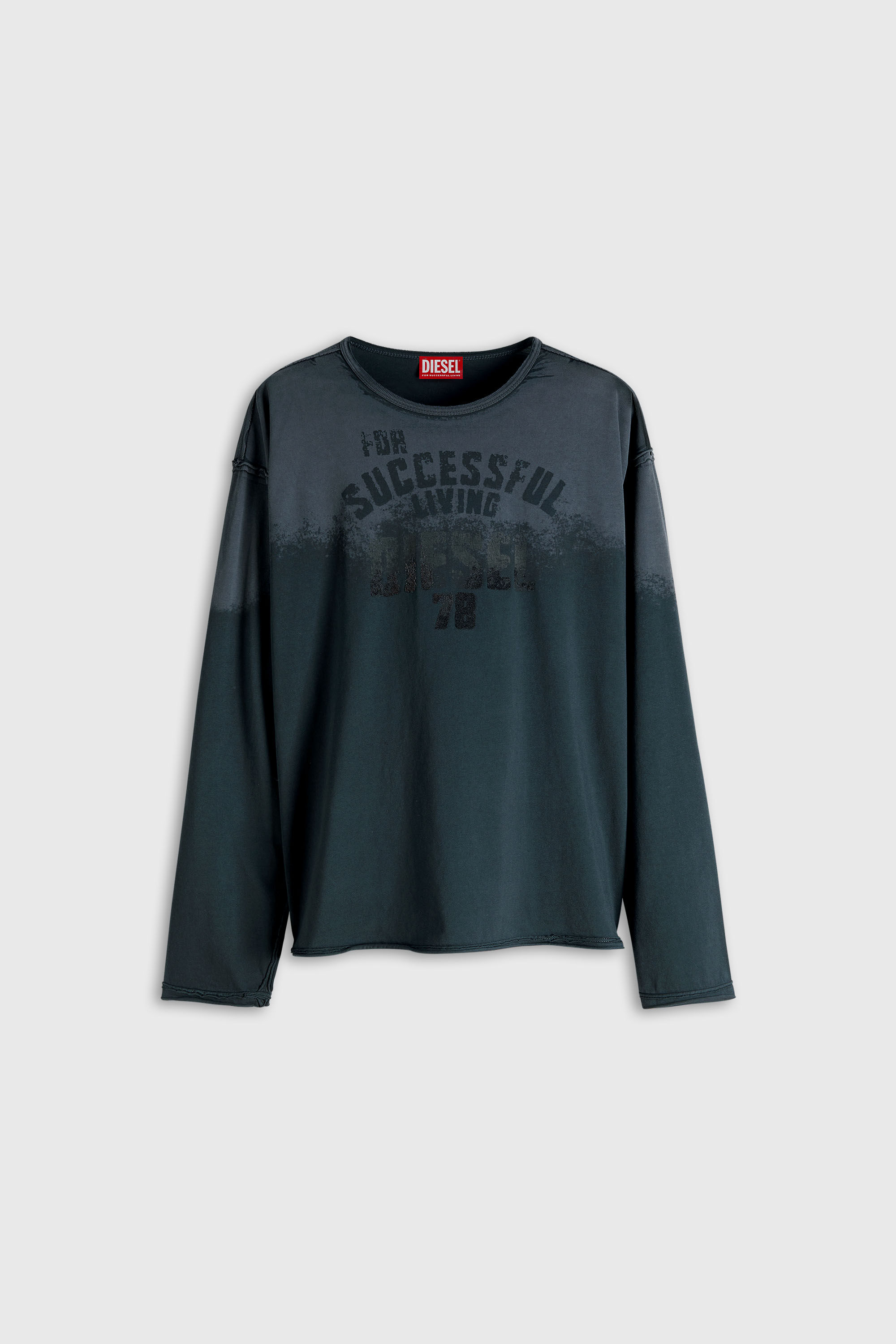 Diesel - T-NORM-LS-RAW-NC, Man's Long-sleeve T-shirt with corroded effect and raw seams in Dark grey - 2