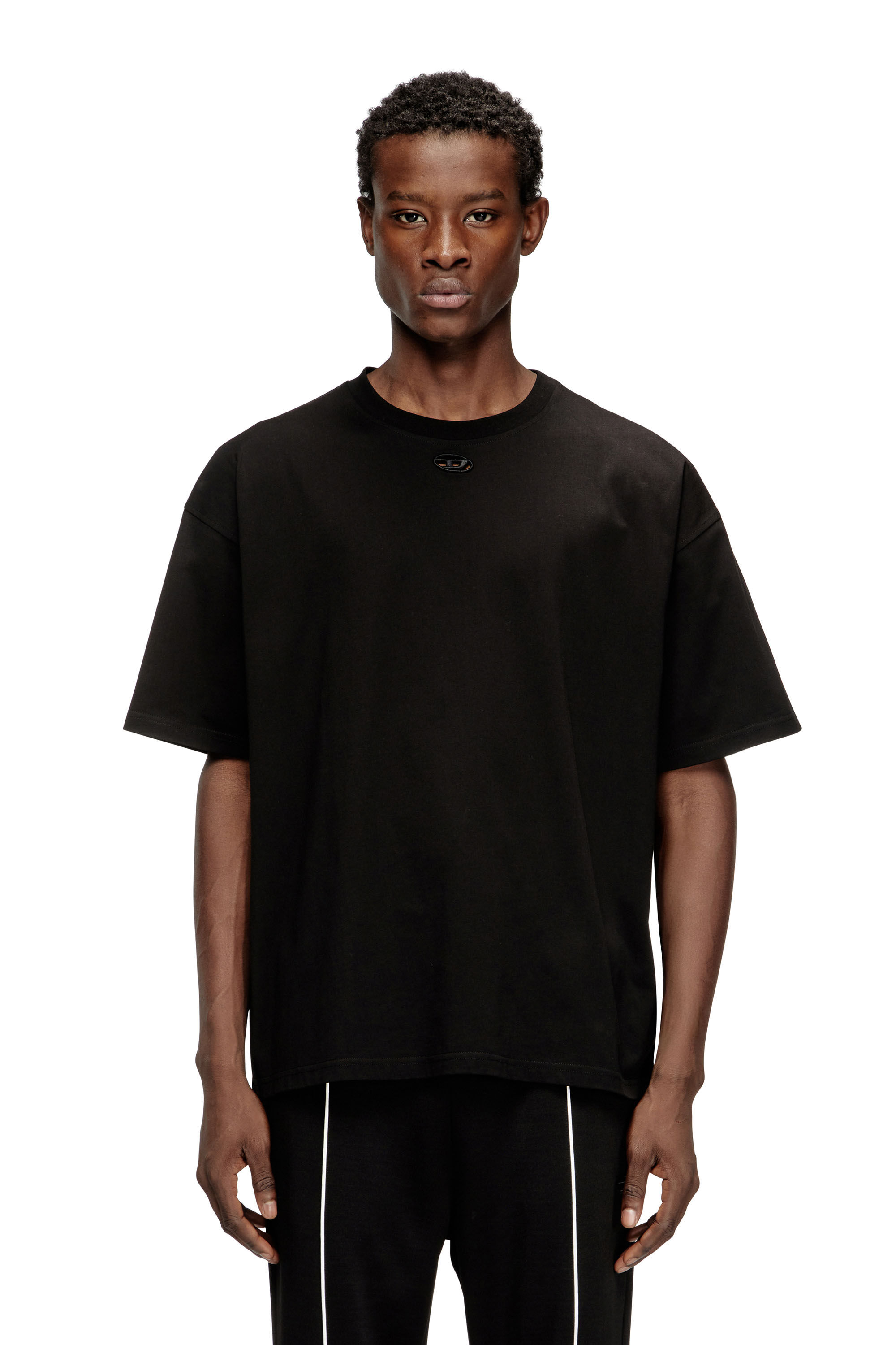 Men's Relaxed cotton T-shirt with Oval D embroidery | Black | Diesel