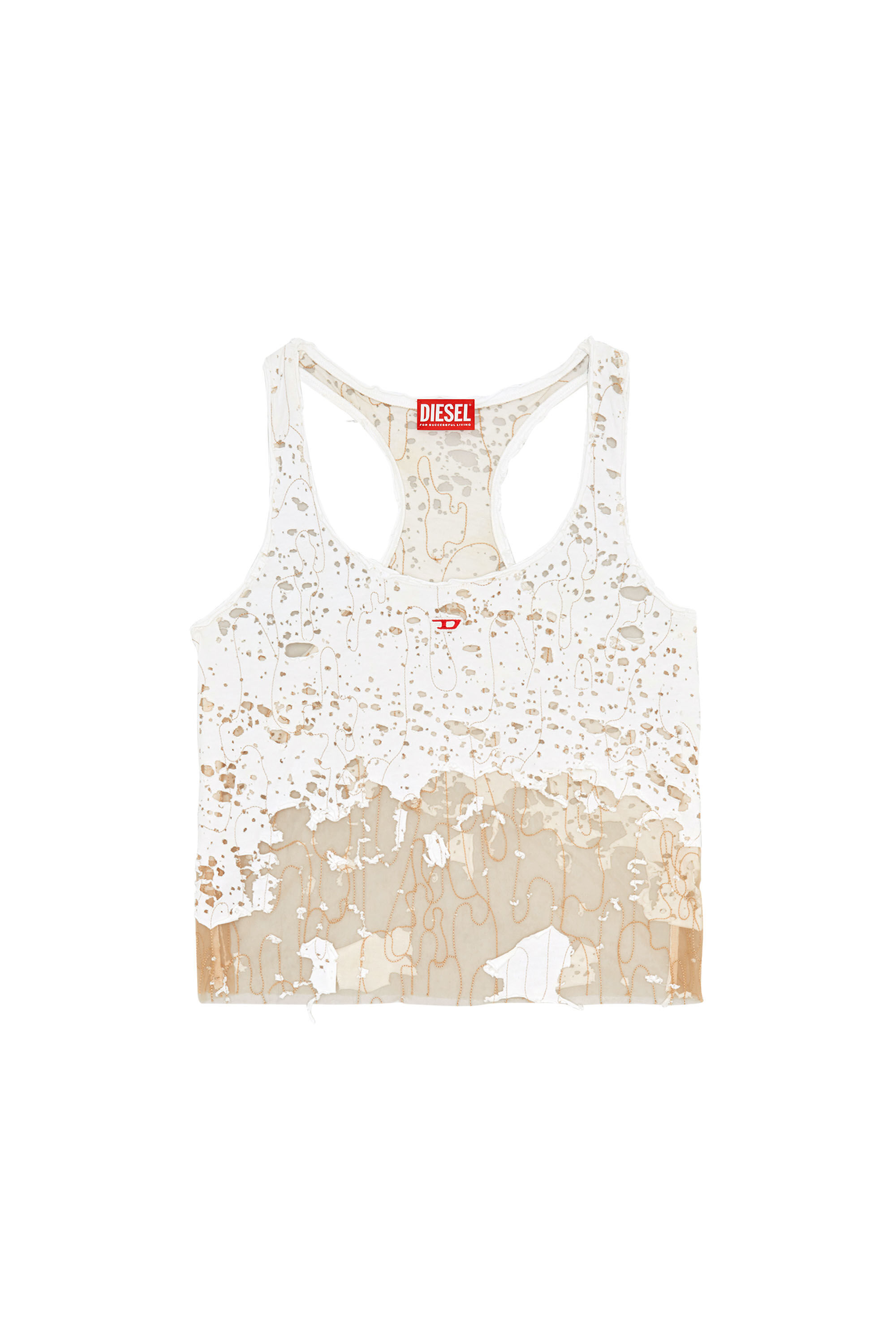 Women's Tulle tank top with destroyed jersey | White | Diesel