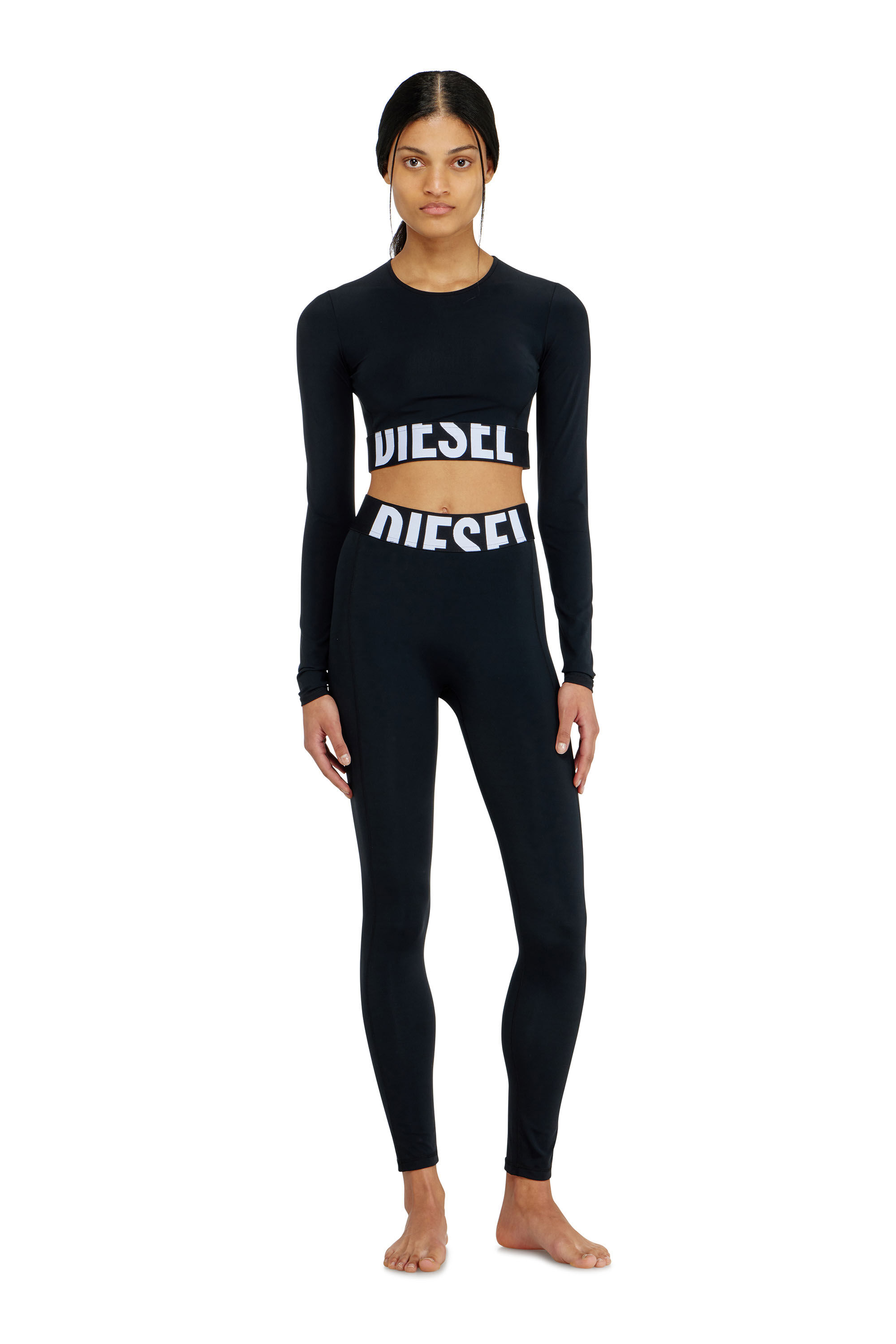 Women's Microfibre crop top with cut-off logo | Black | Diesel