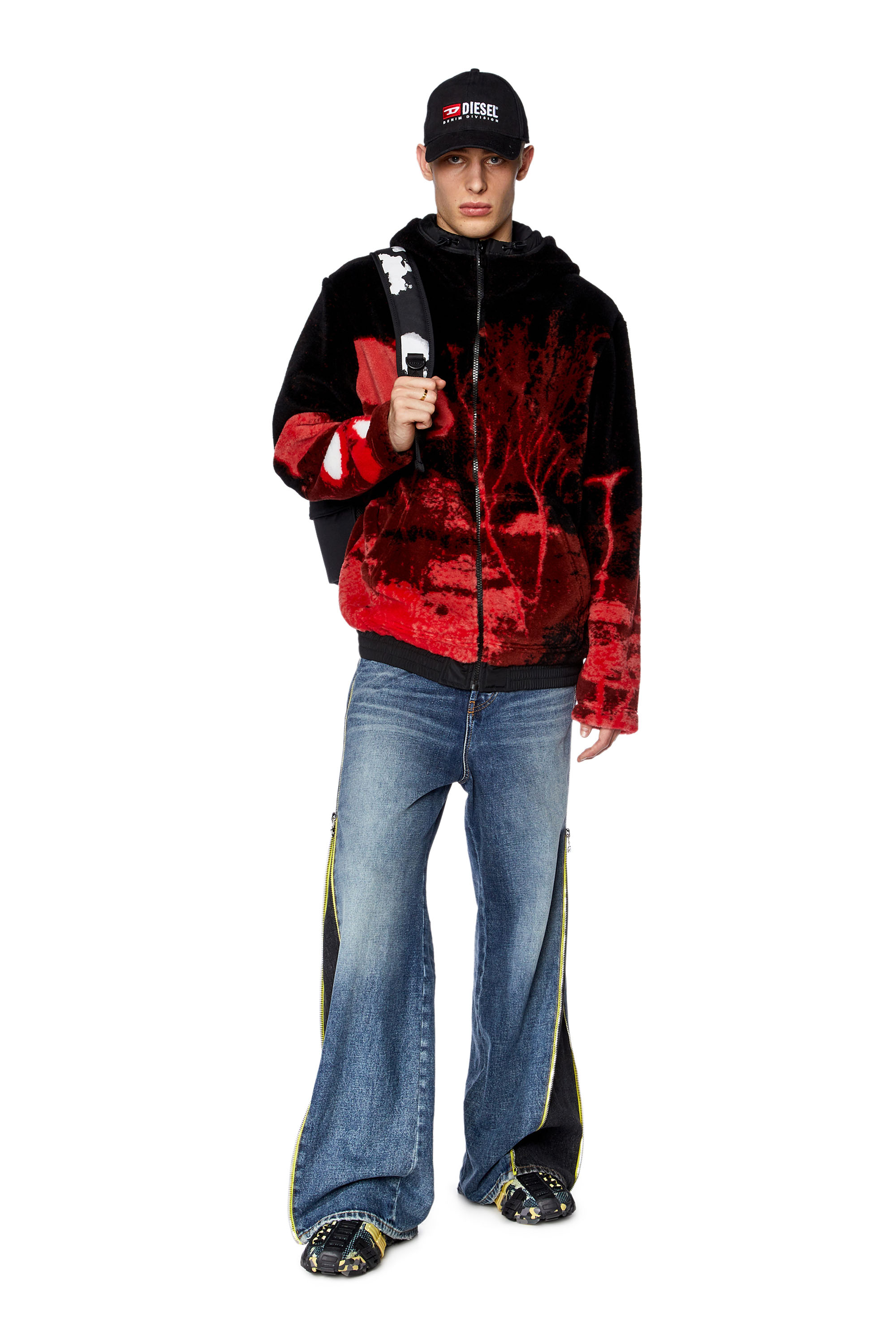 Teddy-fleece hoodie with graphic motif