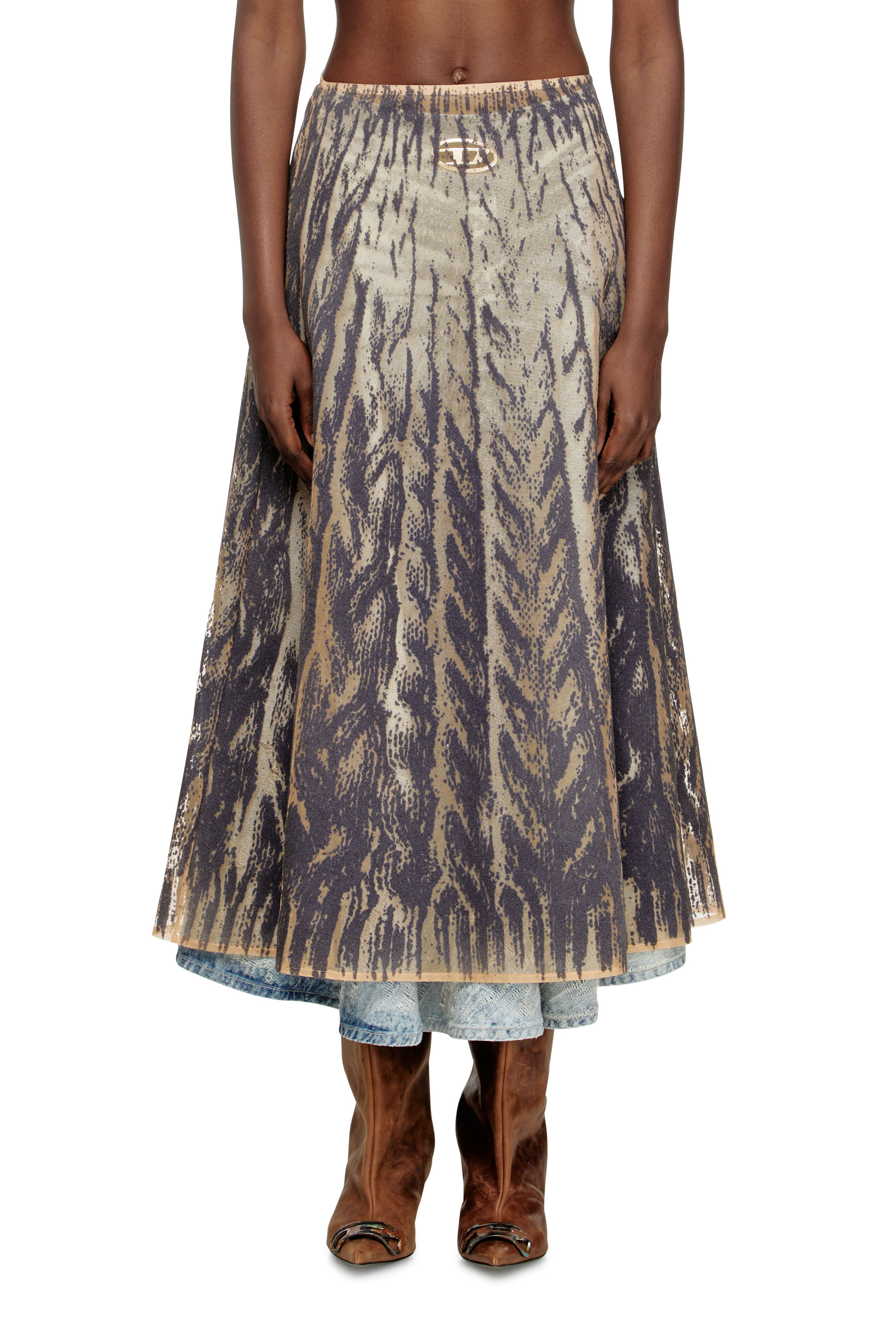 Diesel - O-RIUNDA, Woman's Skirt in rigid printed tulle in Grey - 1